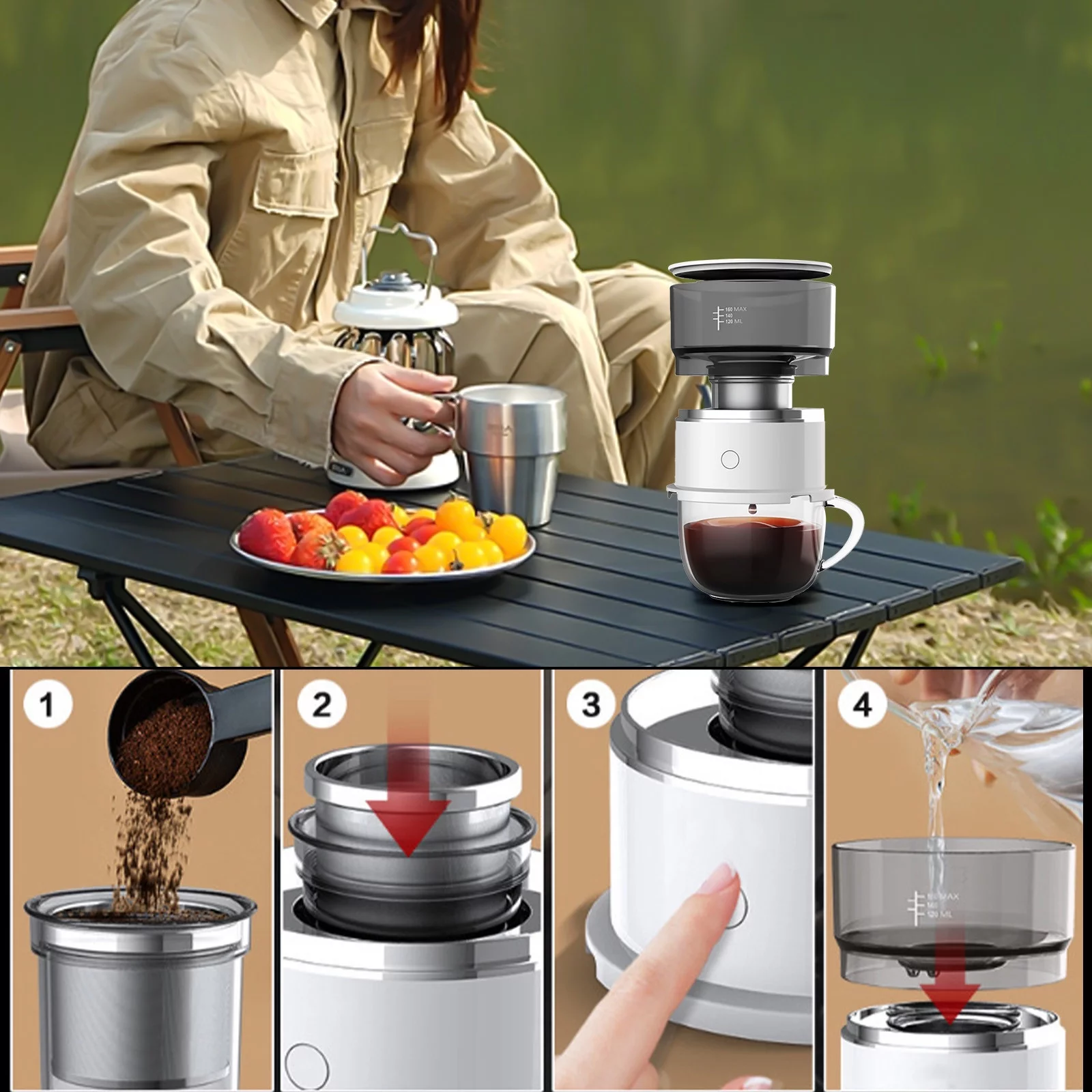 Portable Coffee Machine, Coffee Machine, Compatible Ground Coffee, Hand Coffee Maker, Travel Gadgets, Manually Operated, Perfect for Camping, Hiking