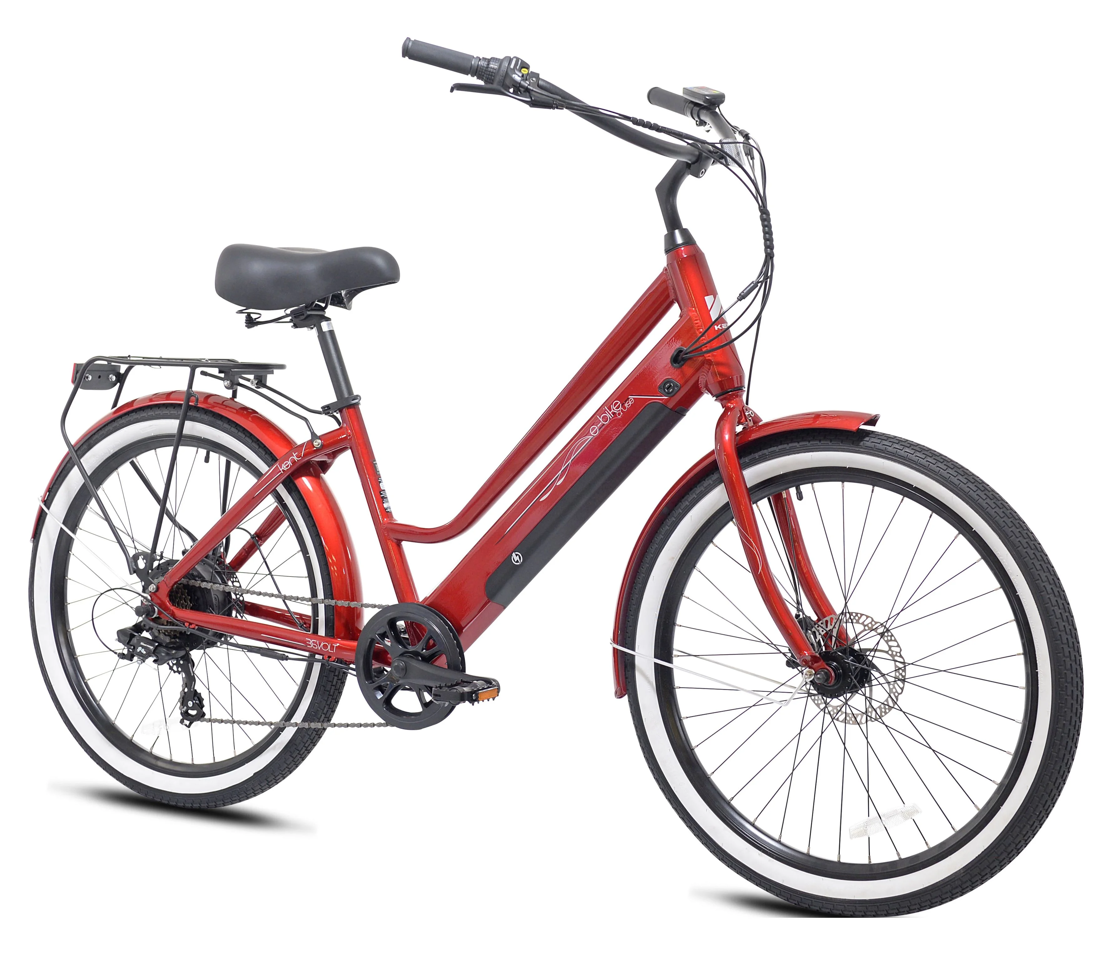 Kent Bicycle 26″ 350W Adult Pedal Assist Cruiser Electric Bicycle, Red