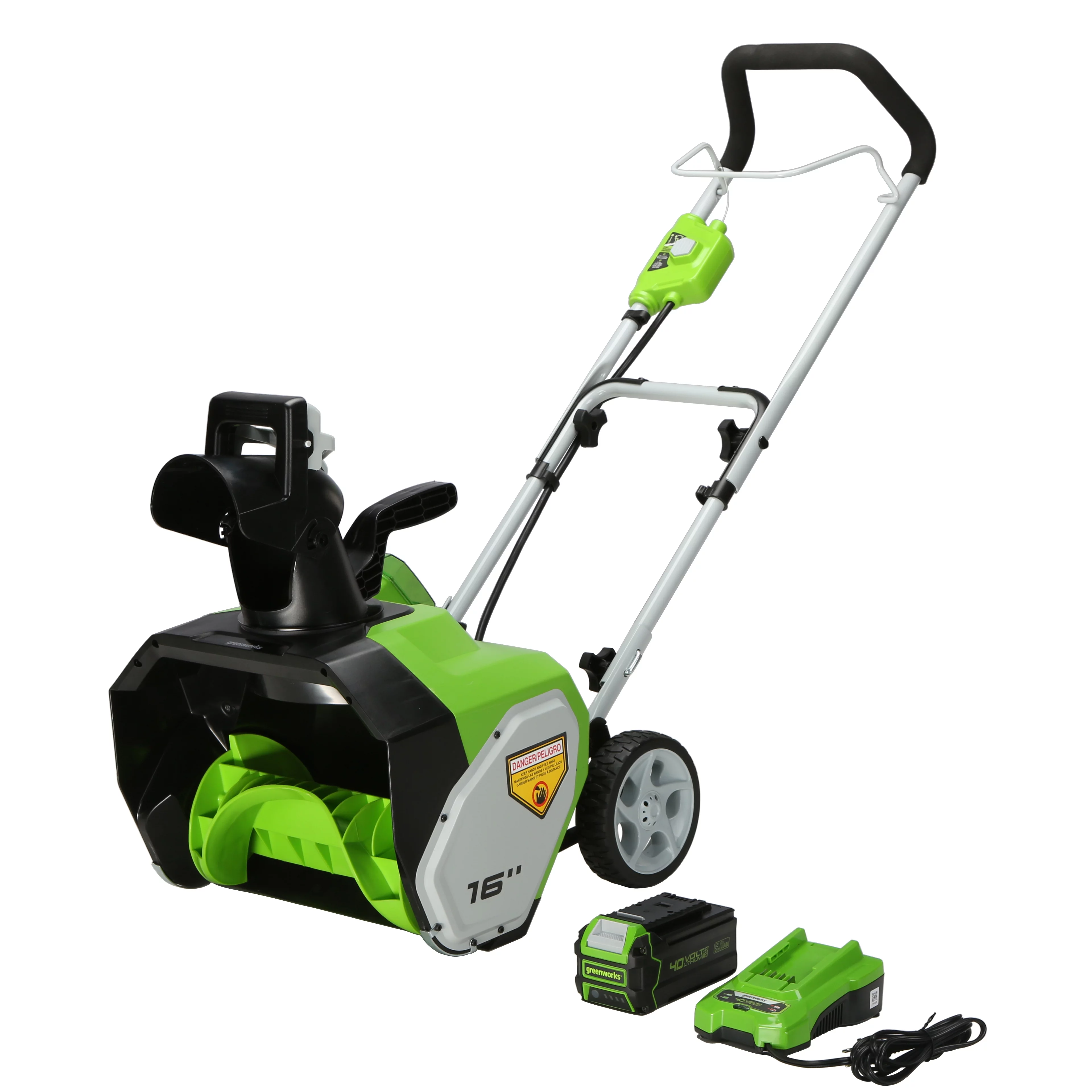 Greenworks 40V 16″ Cordless Snow Thrower with 5Ah USB Battery and Charger