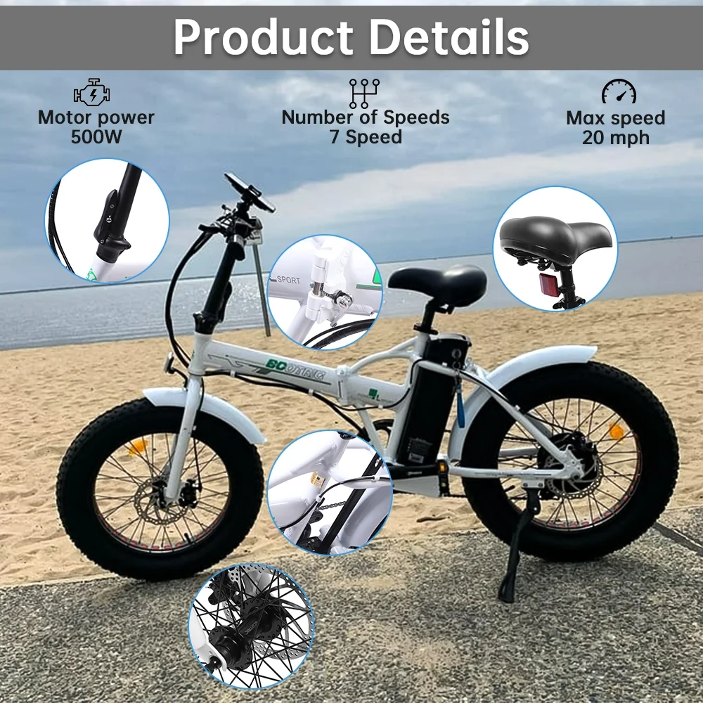 Ecotric 20″ x 4.0 Fat Tire Folding Electric Bicycle 20MPH 810 LED Display Removable Lithium-Ion Battery Mountain Beach Snow E-Bike Moped White and Blue Rim A-E516646