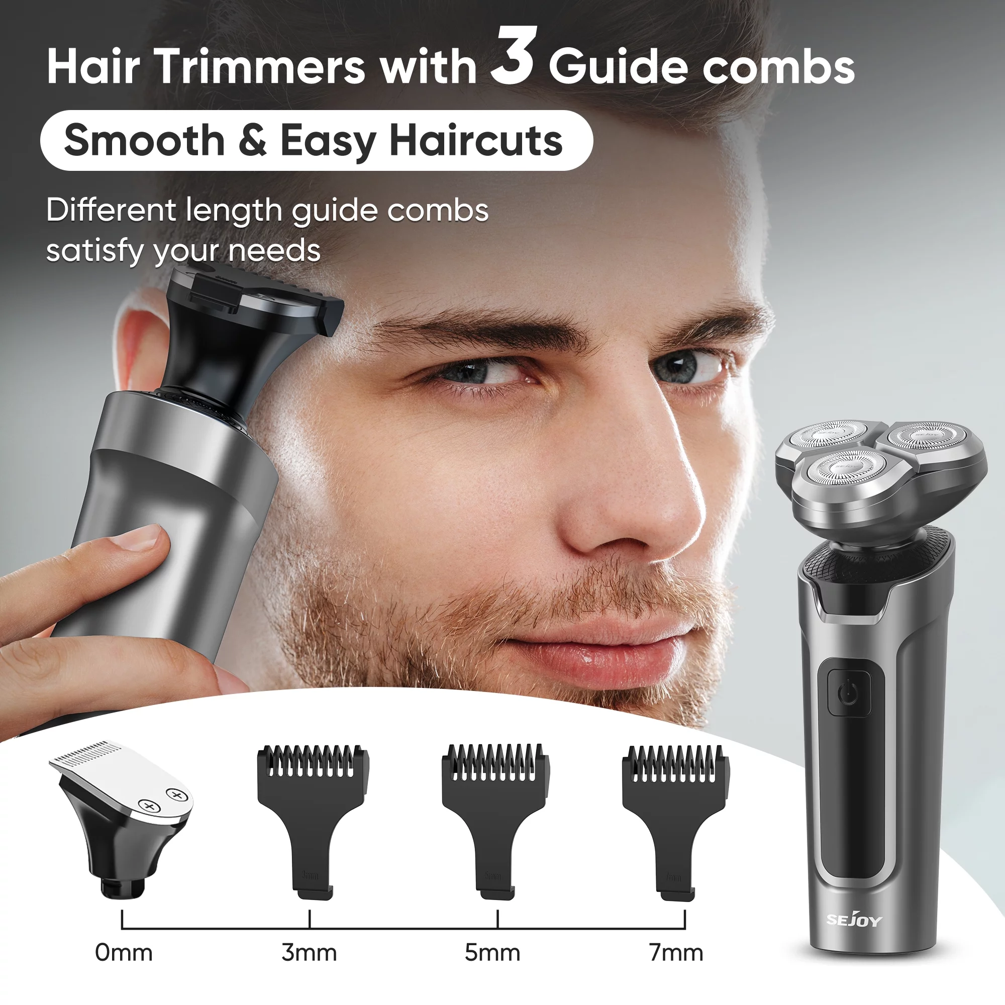 Sejoy Men’s Electric Shaver, 5 in 1 Rotary Razor Trimmer, Cordless Rechargeable Waterproof Grooming Kit, Purple