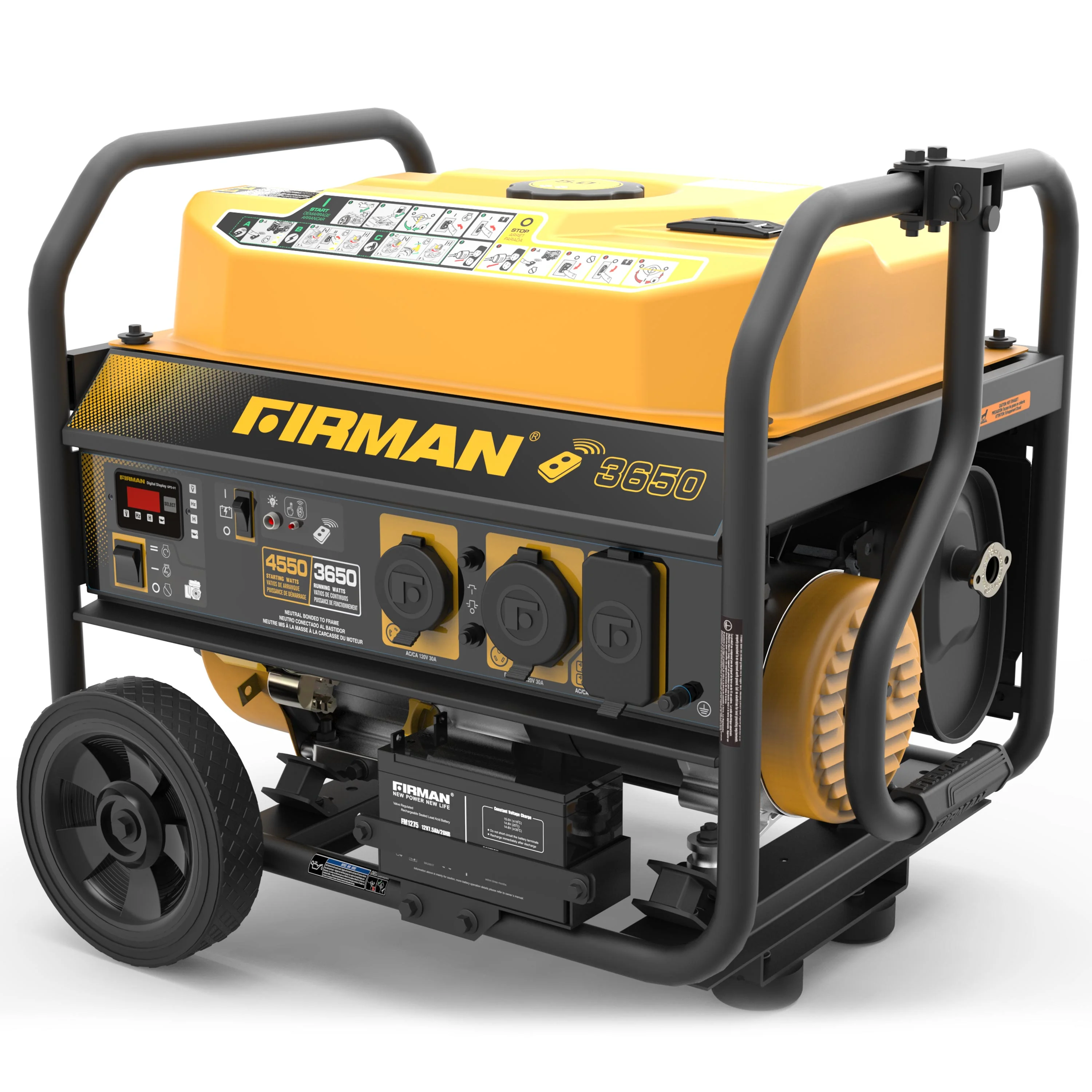 Firman Generators Gas Powered 4550-3650W Extend Run Portable Remote Start Generator with Wheel Kit