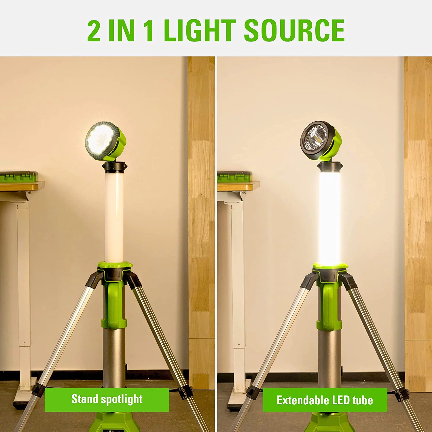 Greenworks 24V 2-in-1 Standing Light, LED Work Light with 2Ah Battery and Charger