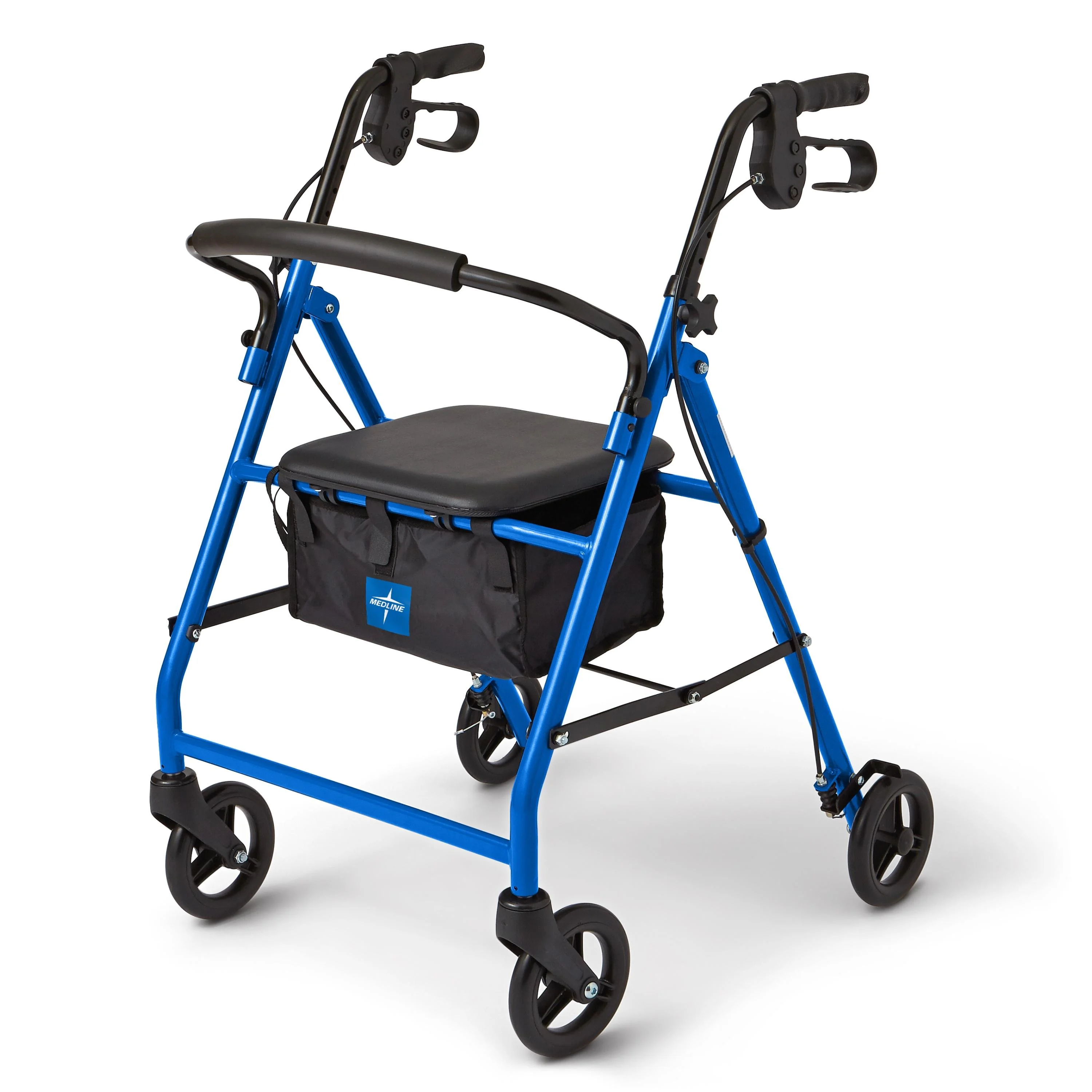 Medline Steel Rollator Walker for Adult, Blue, 350 lb. Weight Capacity, 6?? Wheels, Foldable, Adjustable Handles