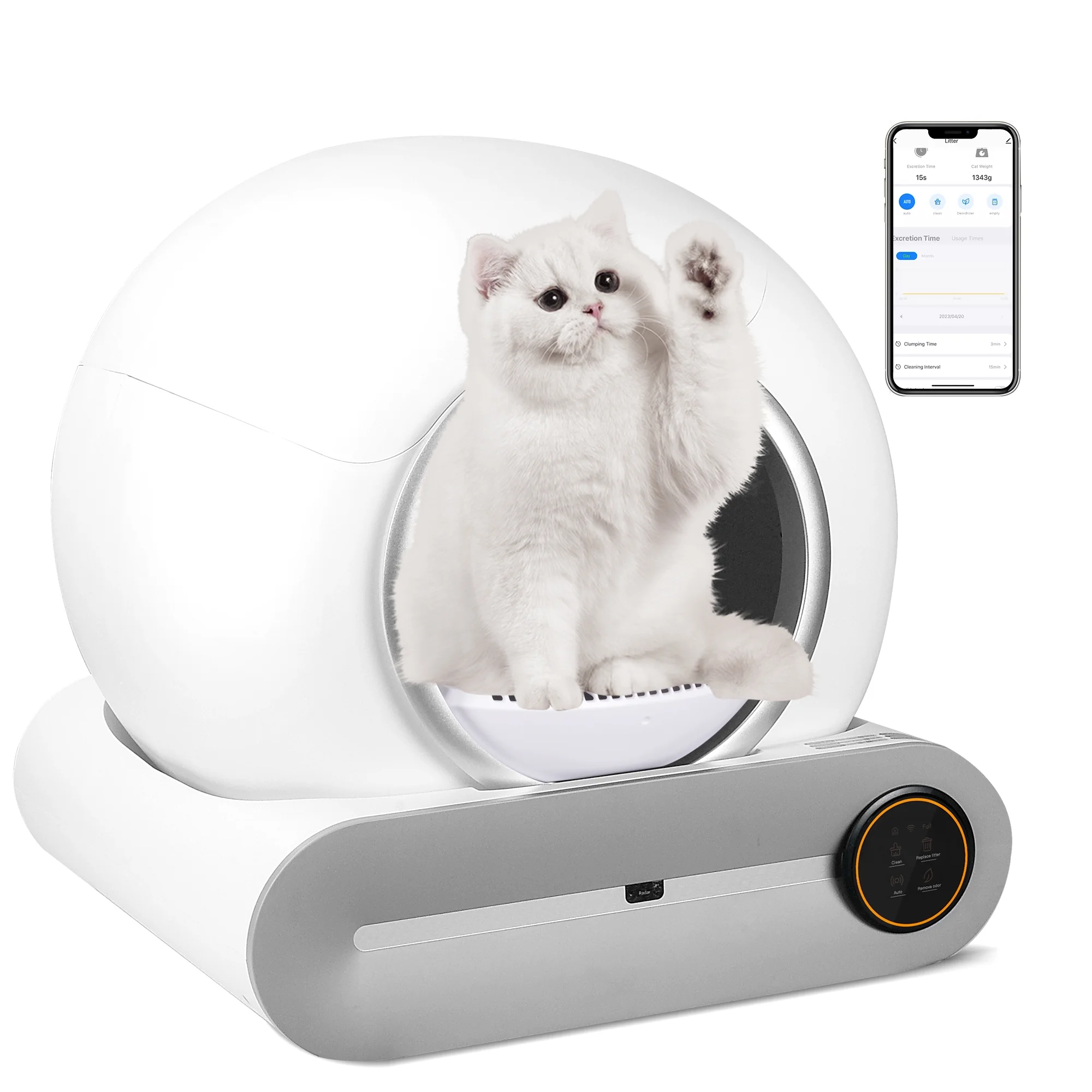 TAKOYI Automatic Cat Litter Box, Self Cleaning Scooping and Odor Removal, App Control Support WiFi, Intelligent Radar Smart Auto Litter Box with Liner