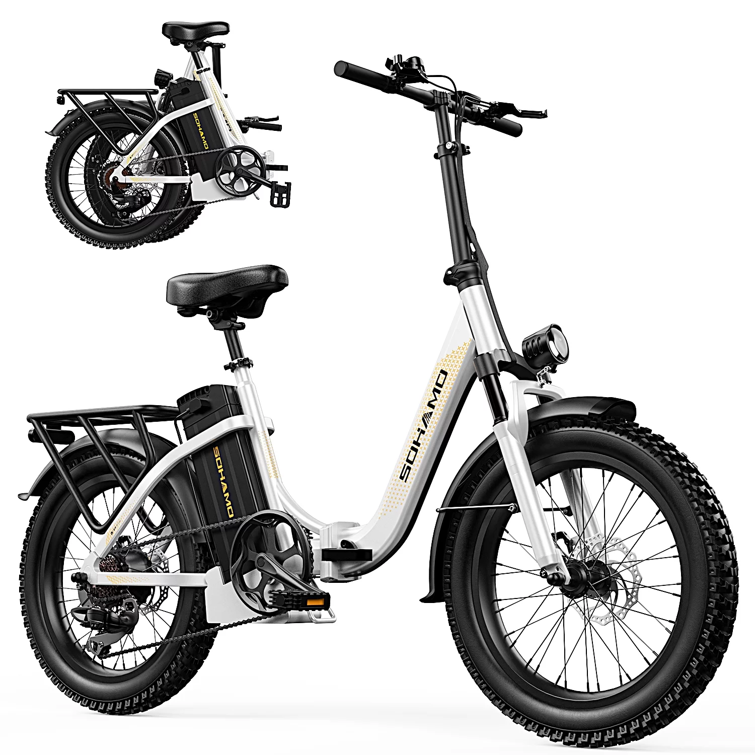 SOHAMO S3 48V 15AH Electric Bike for Adults 750W Folding E-Bike, 20″ Fat Tire Electric Motorcycle, Shimano 7 Speed, Electric Commuter Bike, Front Suspension