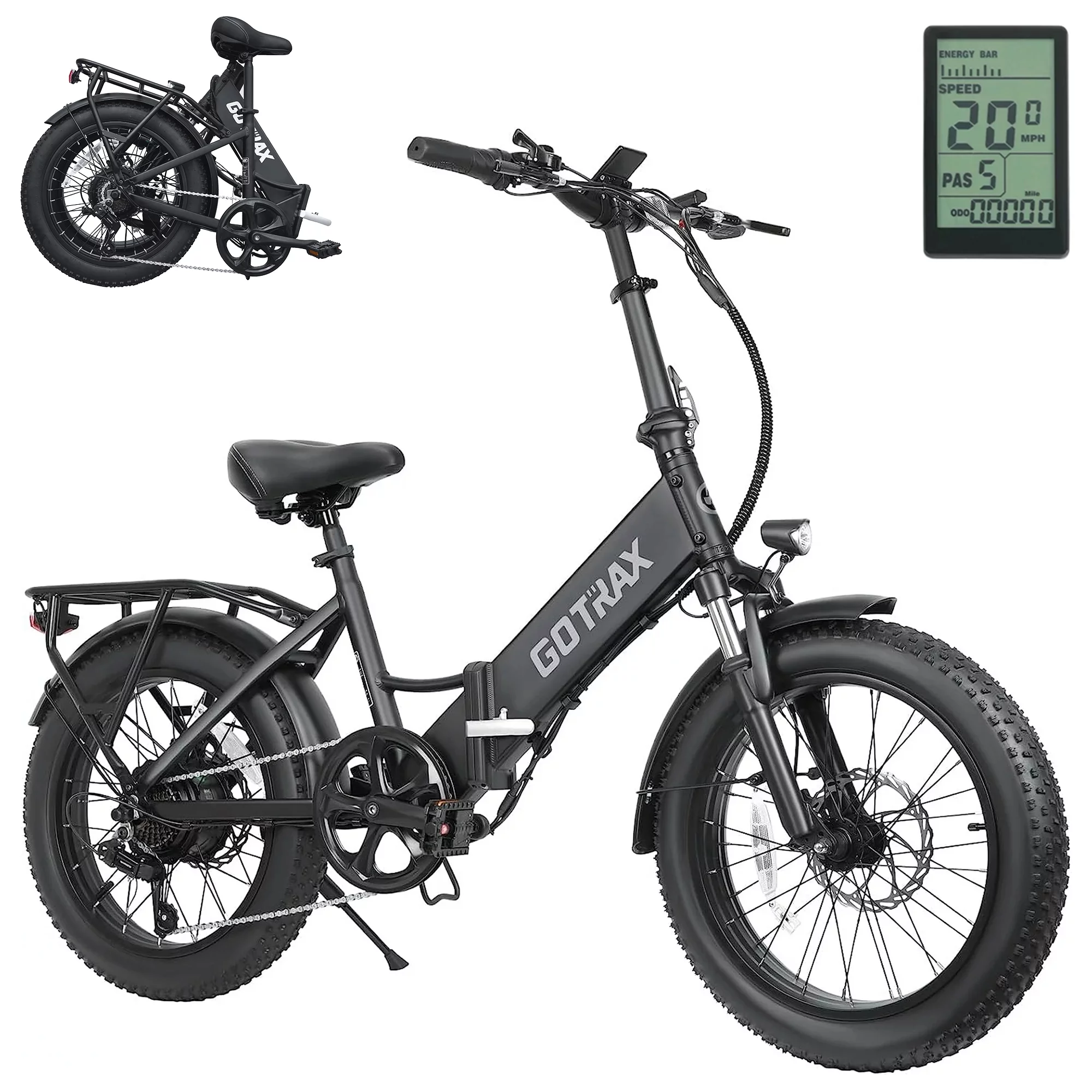 F2 Electric Bike for Adults, 500W/48V/20mph/20″ x 3″ Fat Tire Folding E-Bike with LCD Display and Adjustable Seat for Commute, Travel, White