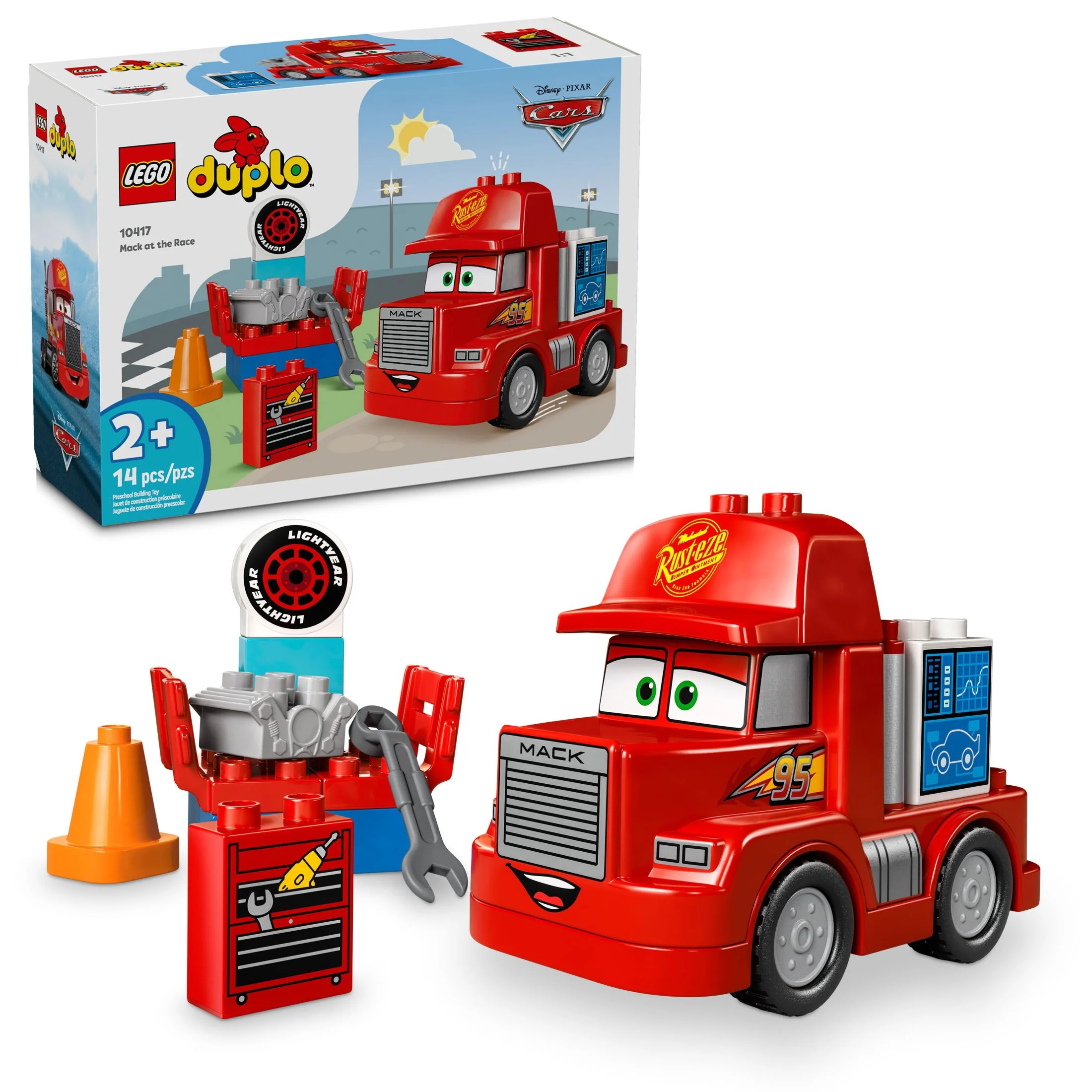 LEGO DUPLO Disney and Pixar’s Cars Mack at the Race Building Set, Toy for Toddler Boys and Girls, Toddler Car Toy for Kids to Learn Through Play, Buildable Red Hauler Truck from the Cars Movie, 10417