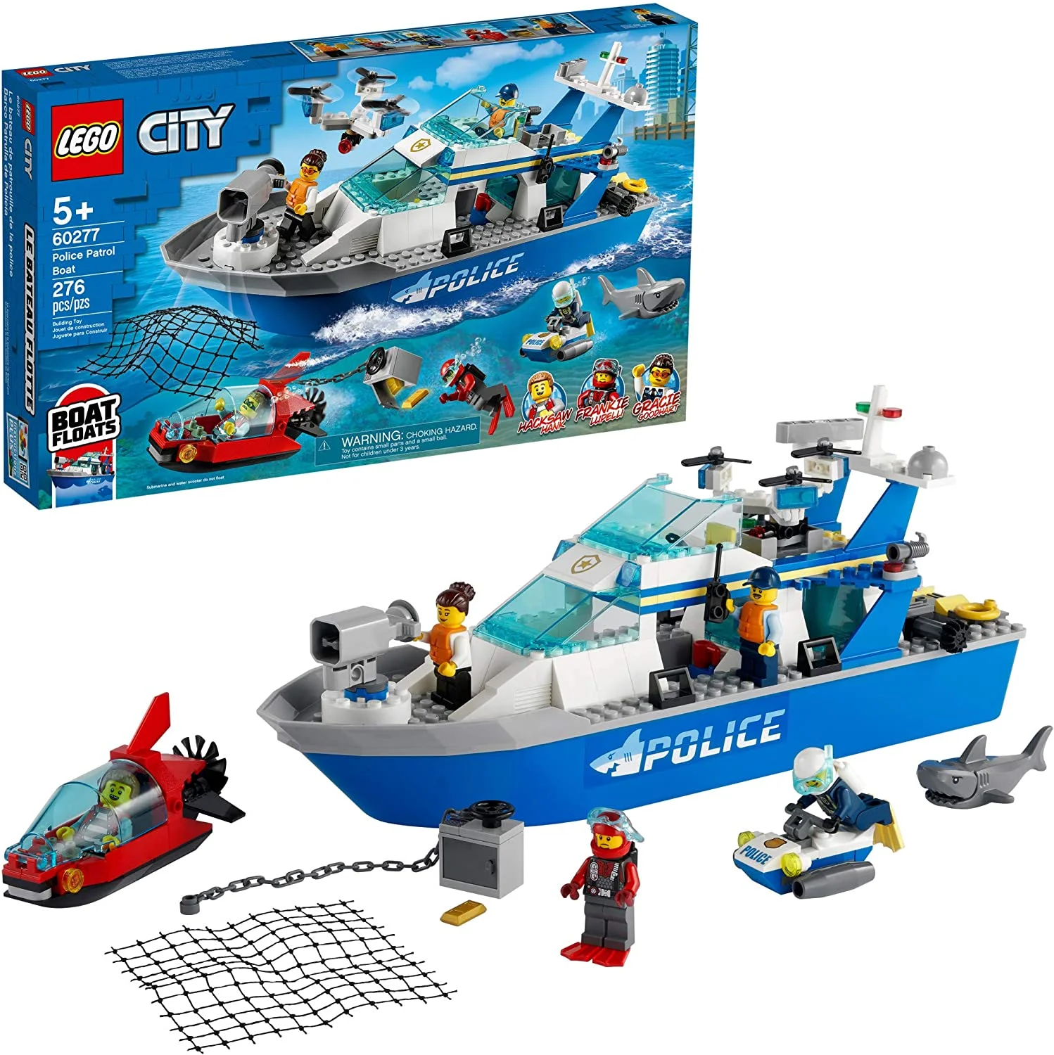 LEGO City Police Patrol Boat 60277 Building Kit; Cool Police Toy for Kids, New 2021 (276 Pieces)