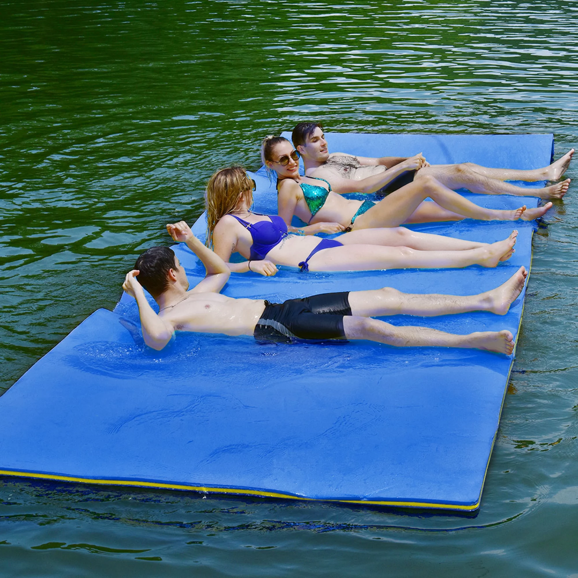 Gymax 12′ x 6′ Floating Water Pad Mat 3-Layer Foam Floating Island for Pool Lake Orange