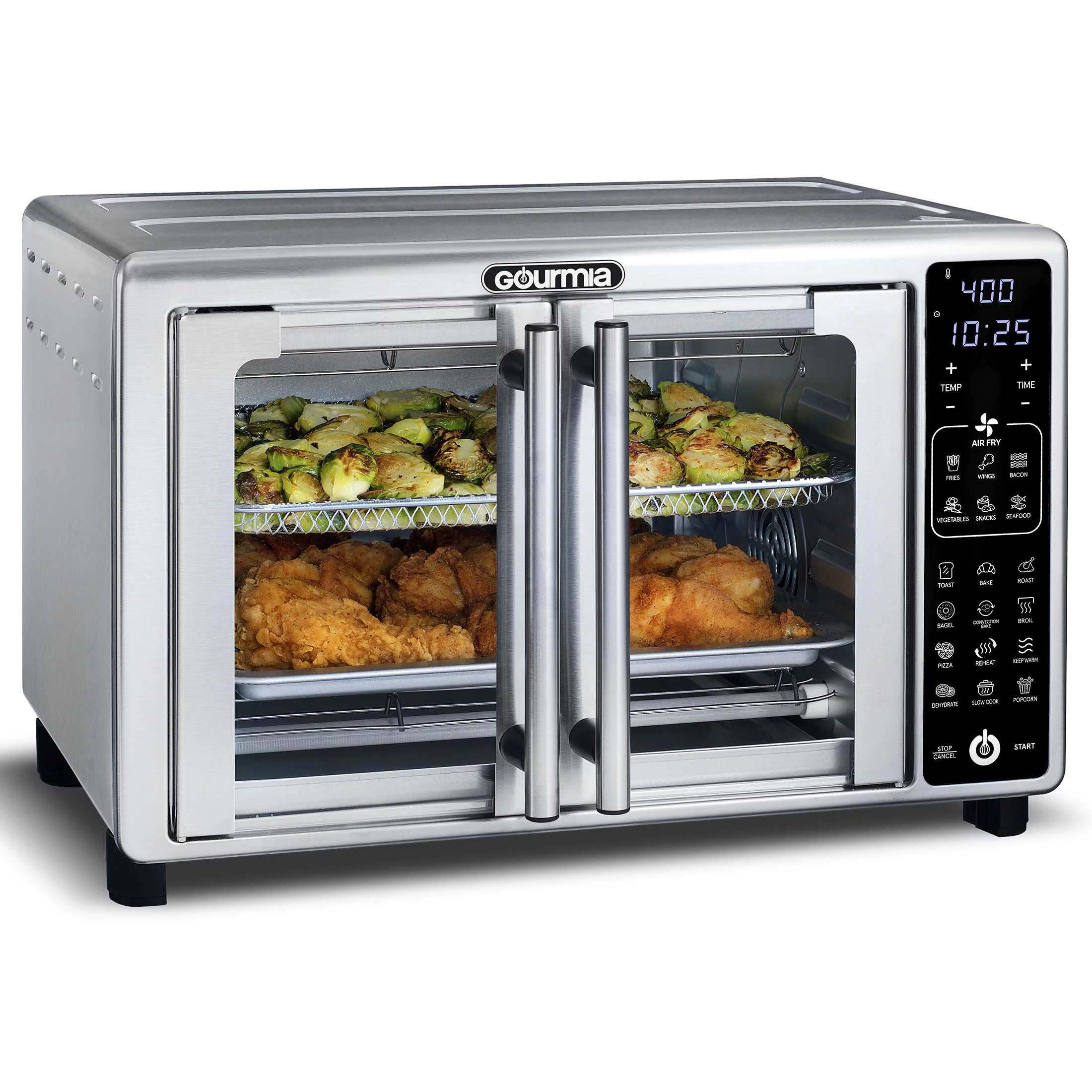 New Gourmia 6-Slice Digital Toaster Oven Air Fryer with 19 One-Touch Presets, Stainless Steel