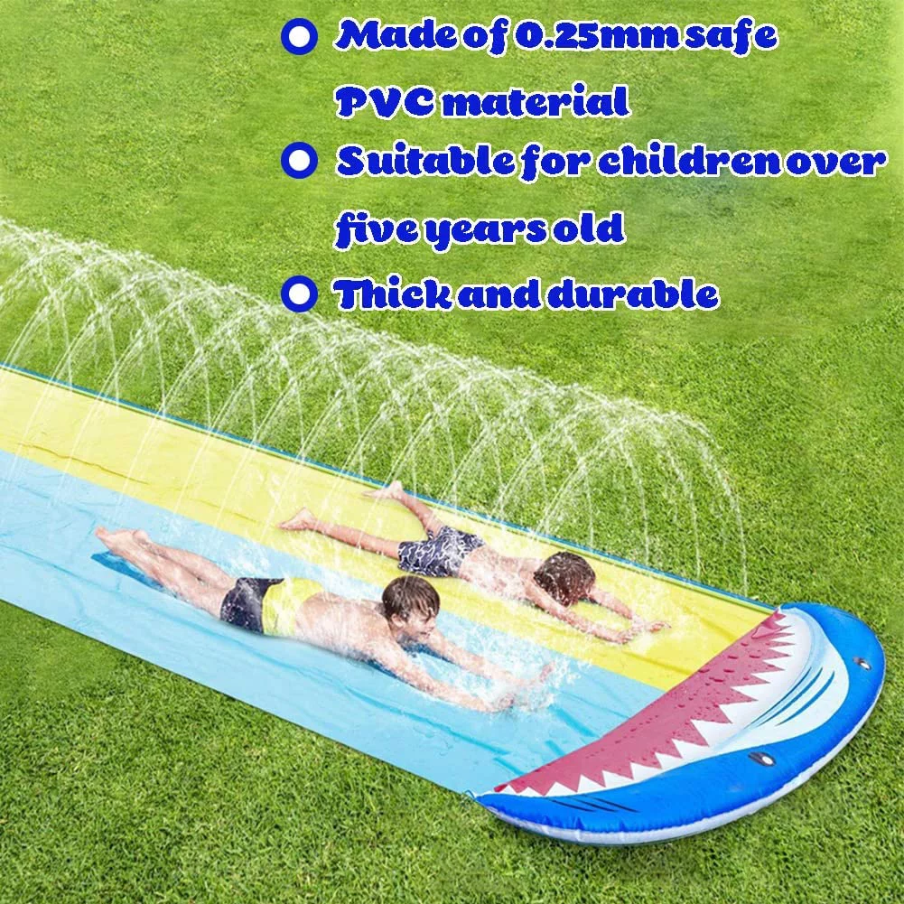 Lawn Water Slide with 2 Bodyboards for Kids, Double Racing Lane Slip Outdoor Waterslide Summer Toy with Build in Splash Sprinkler for Kids Adults Backyard Garden Outdoor Sprinklers Toy Play 16ft