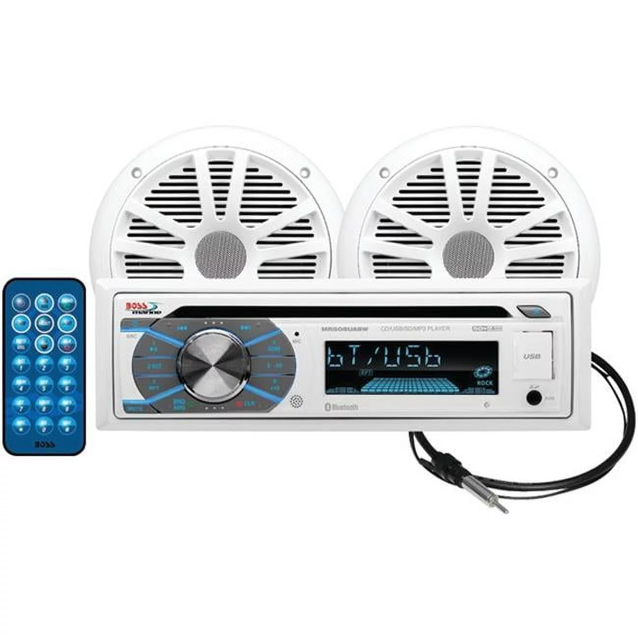 Boss Audio Marine Single-DIN In-Dash MP3-Compatible CD AM-FM Receiver with Bluetooth & 2 Speakers, Silver