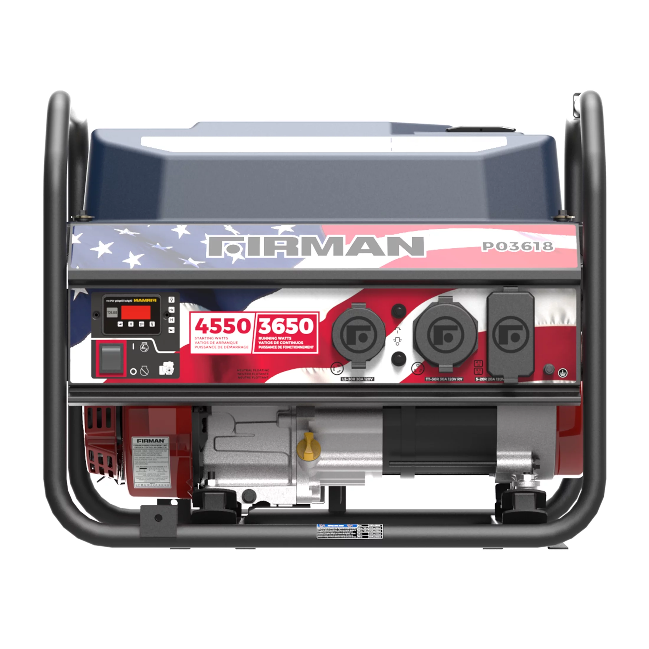 FIRMAN P03618 4550/3650 Watt Recoil Start Gas Portable Generator CARB Certified with Stars and Stripes Print