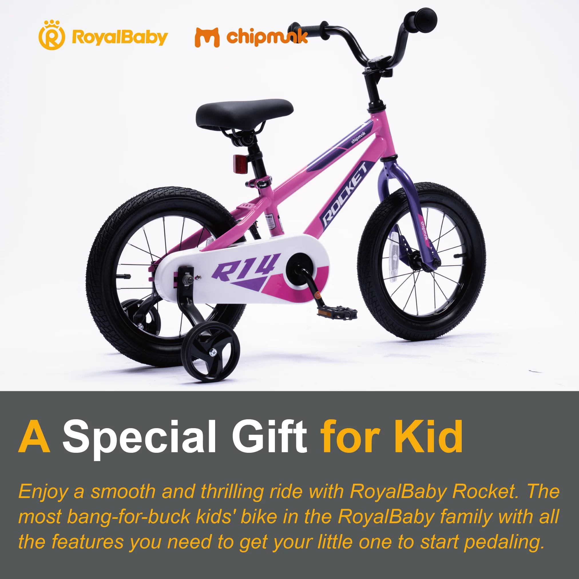 Royalbaby Rocket Kids Bike 12 14 16 18 Inch Bicycle for Boys Girls Ages 3-10 Years, Multiple Color Options