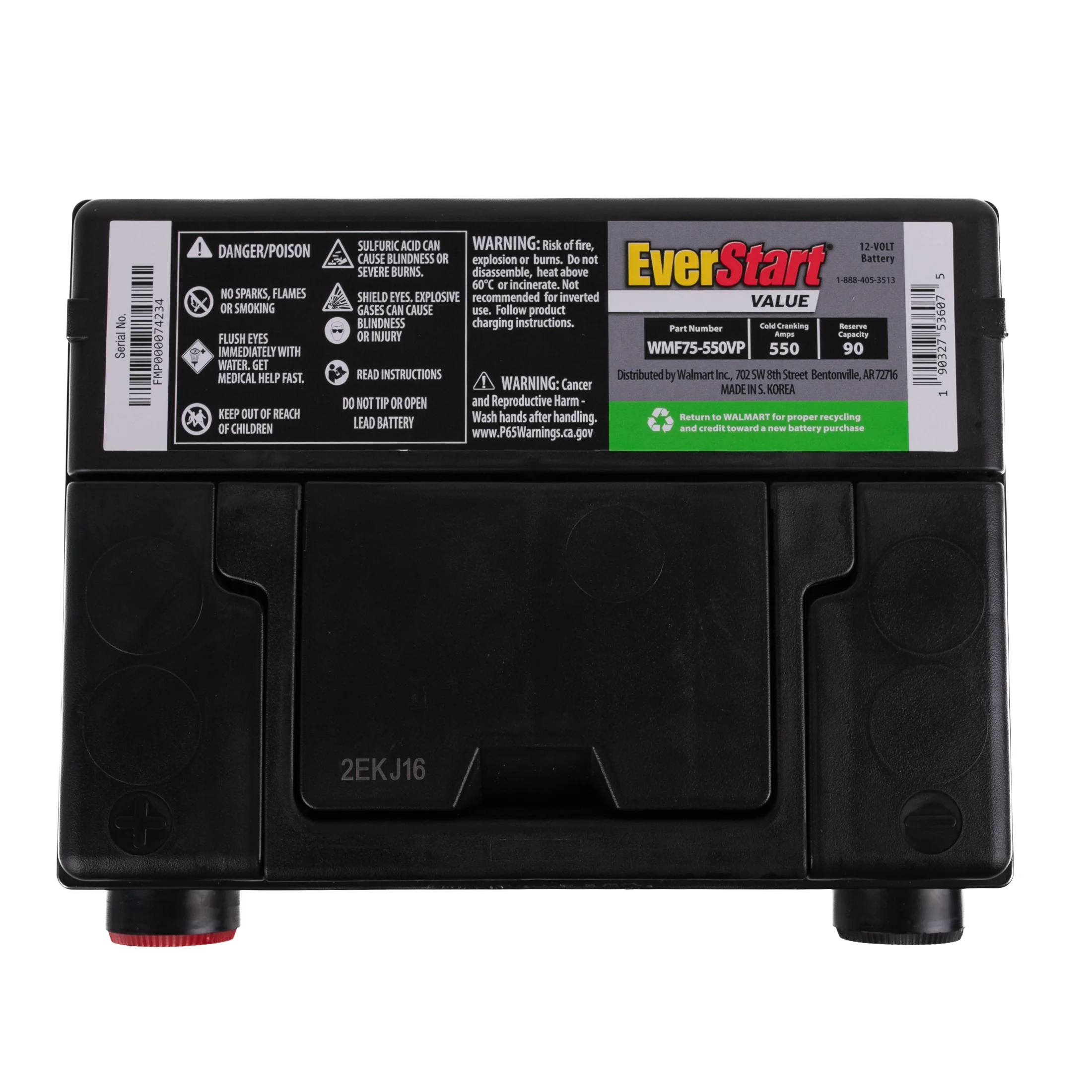 EverStart Value Lead Acid Automotive Battery, Group Size 75 (12 Volt/550 CCA)