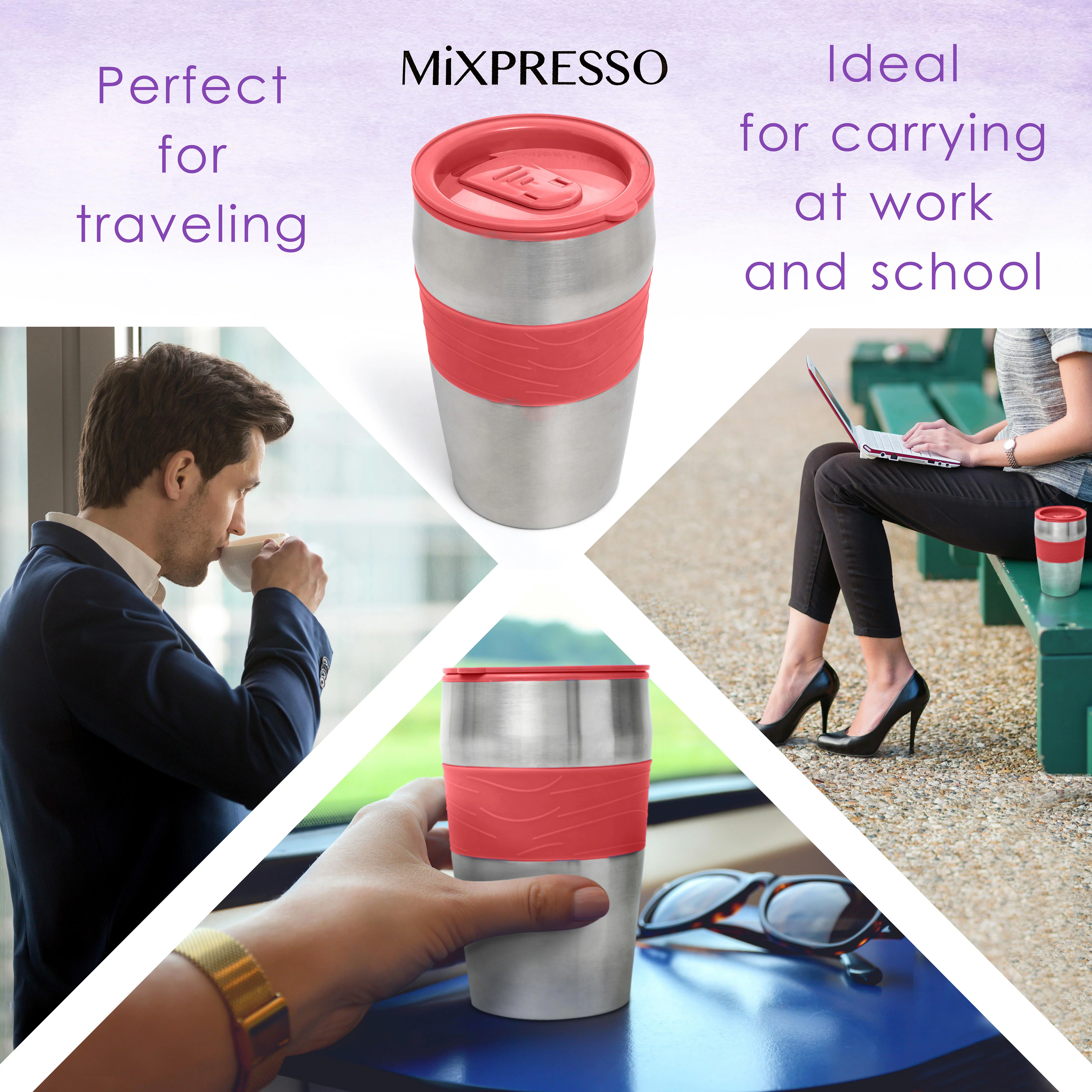 Mixpresso Single Serve Coffee Maker & 14oz Travel Mug (Lavender)