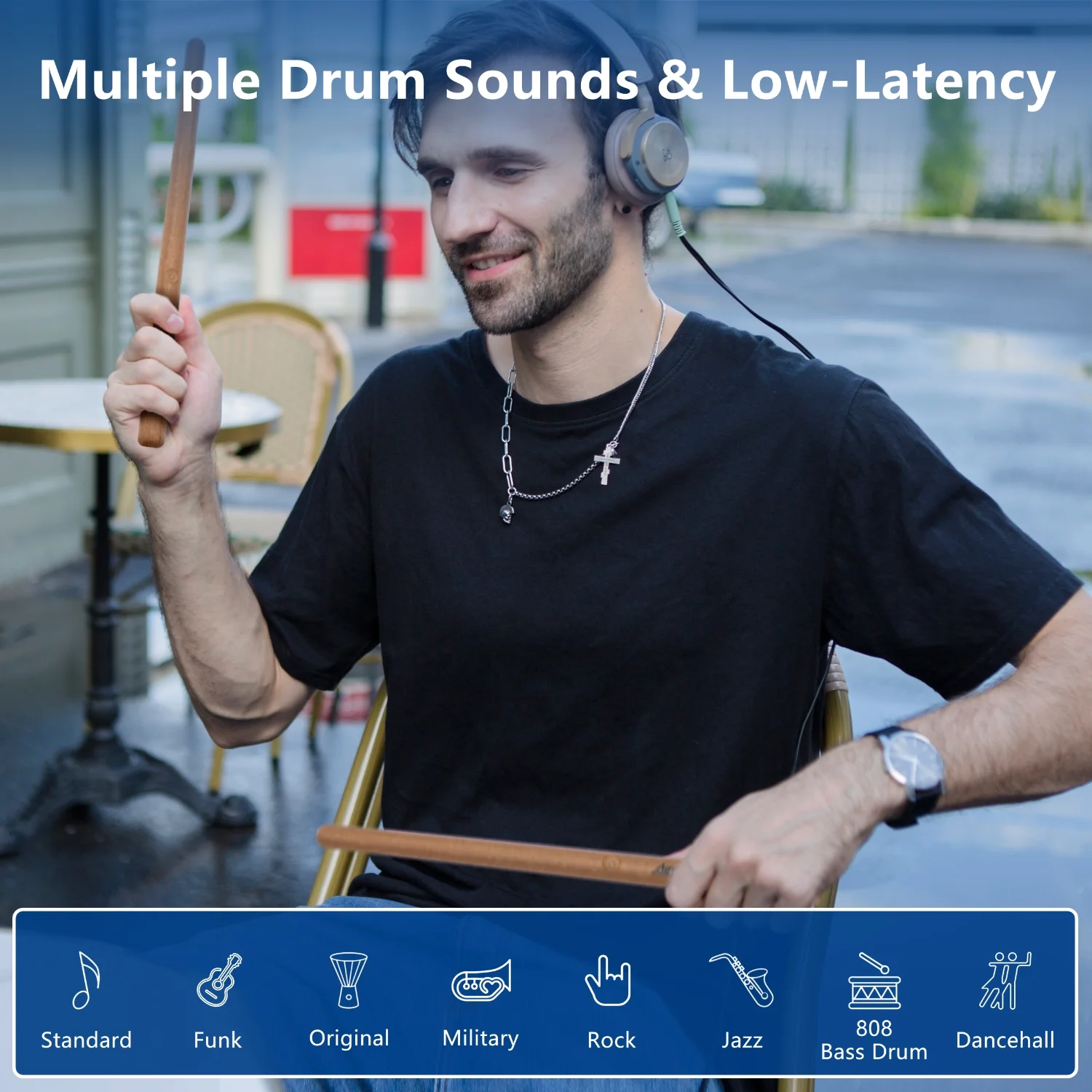 AeroBand PocketDrum 2 Plus Electric Air Drum Set Drumsticks, Pedals, Bluetooth, USB MIDI Function, for Adults, Kids, Professionals, Gift