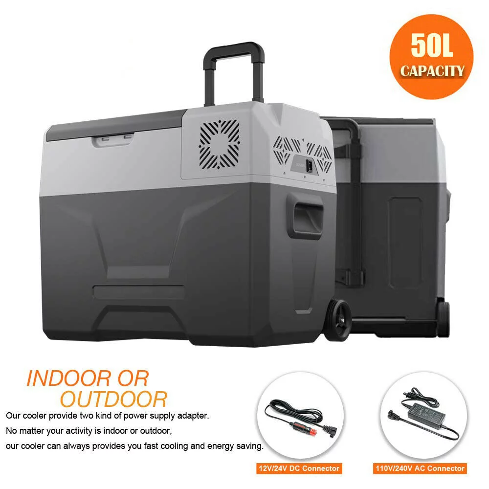 50L Portable Car Refrigerator 52 Quart Compact RV Fridge Mini Electric Freezer 12/24V DC & 110-240V AC Vehicle Truck Boat Cooler for Driving Travel Camping Fishing Outdoor -4??F-50??F