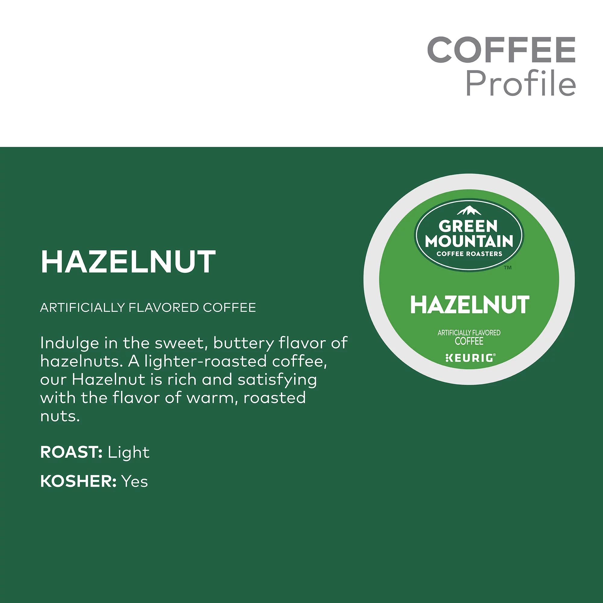 Green Mountain Coffee Hazelnut Flavored K-Cup Pods, Light Roast, 32 Count for Keurig Brewers