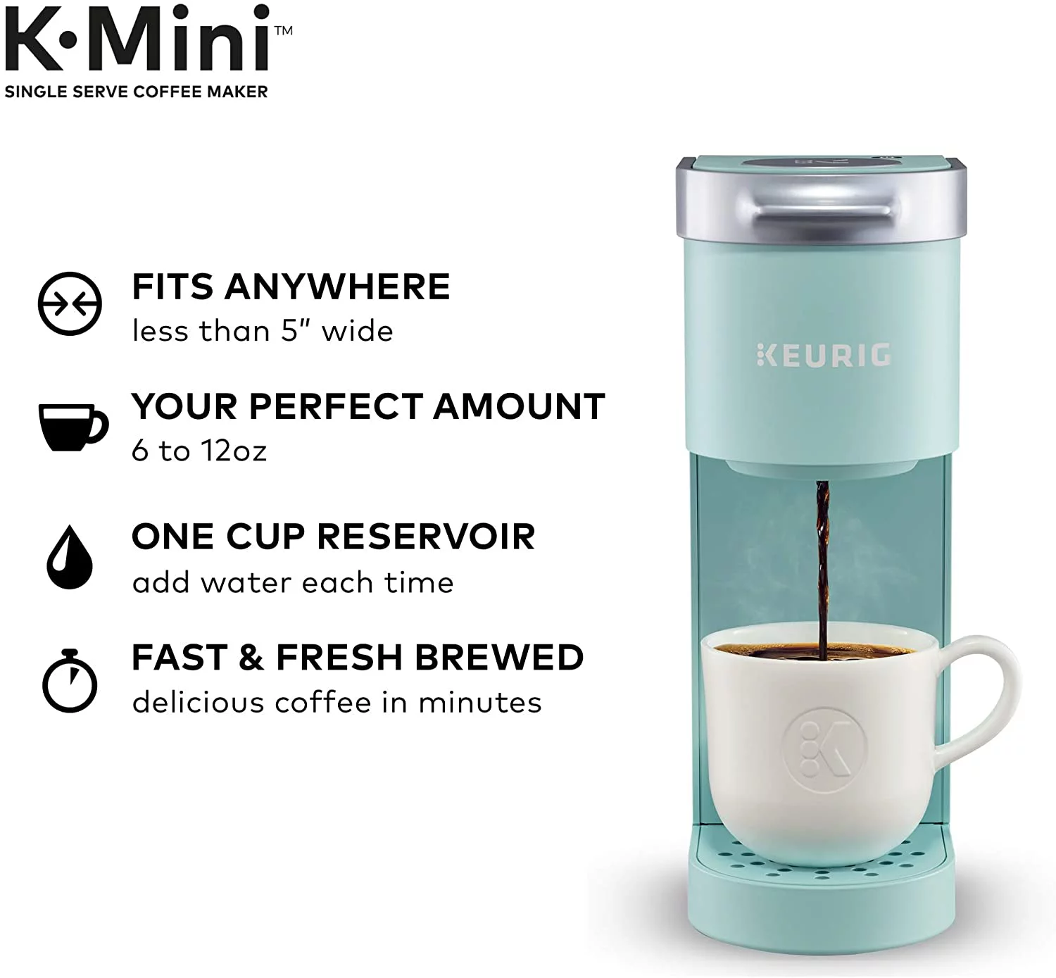 Keurig K-Mini Coffee Maker, Single Serve K-Cup Pod Coffee Brewer, 6 to 12 Oz. Brew Sizes, Oasis