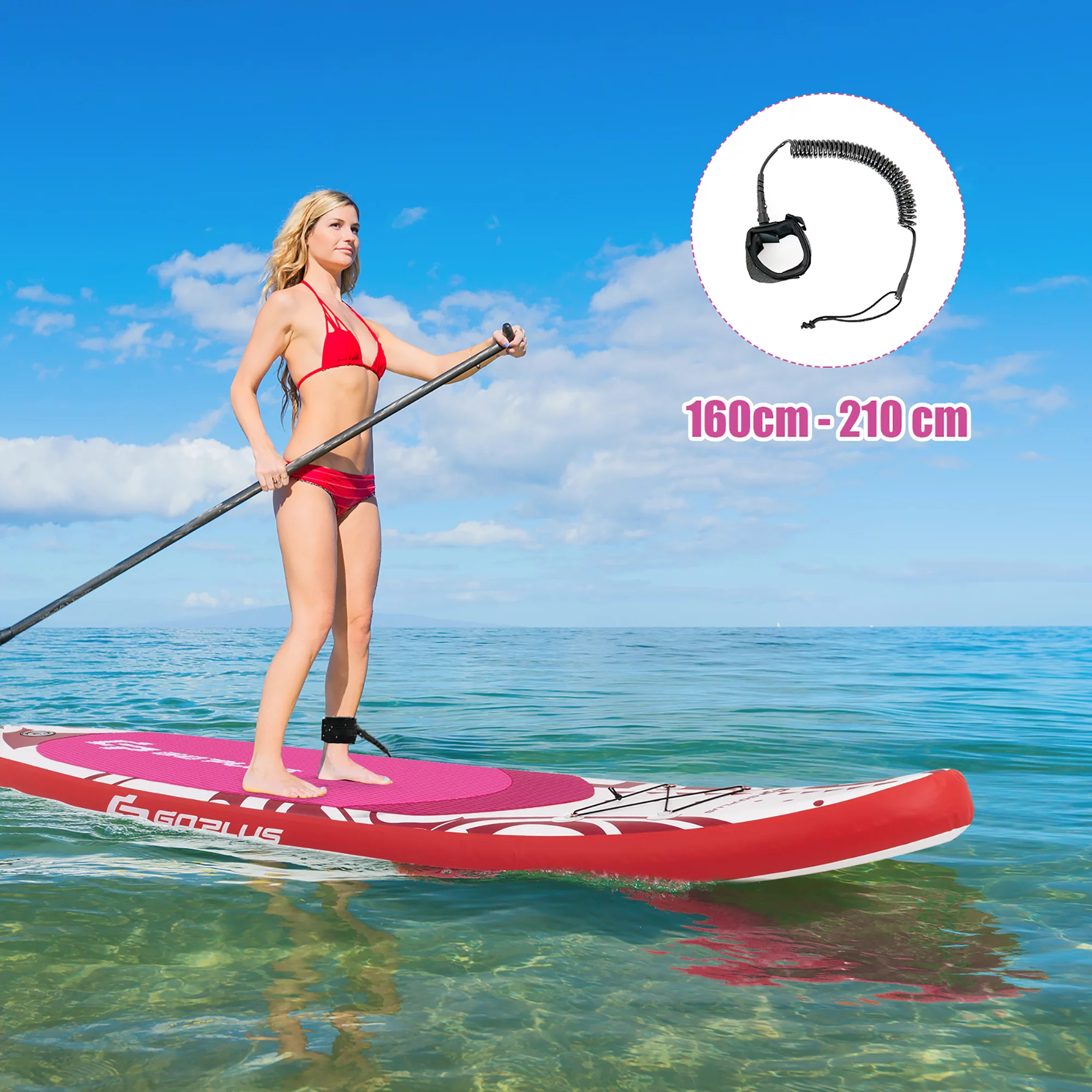 Goplus 10.5′ Inflatable Stand Up Paddle Board SUP W/Carrying Bag Aluminum Paddle Pink