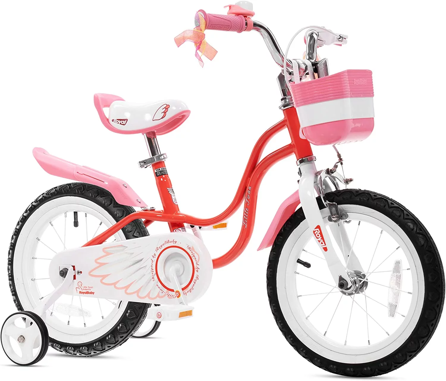 Royalbaby Little Swan Pink 14 Girl’s Bicycle with Training Wheels and Basket