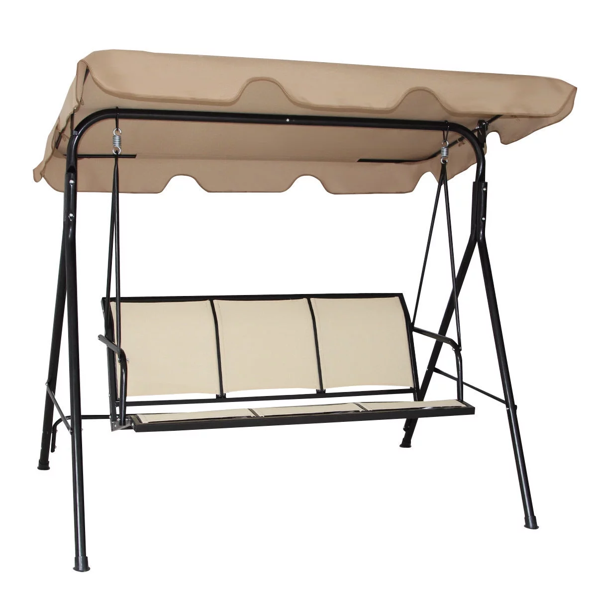 Costway 3 Person Outdoor Patio Swing Canopy Awning Yard Furniture Hammock Steel Beige