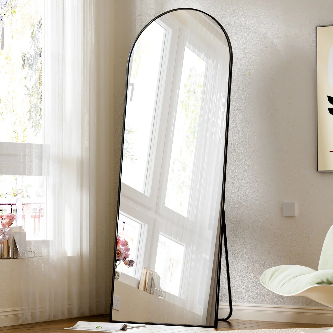 BEAUTYPEAK Arched Full Length Floor Mirror 58″x18″ Full Body Standing Mirror,Black