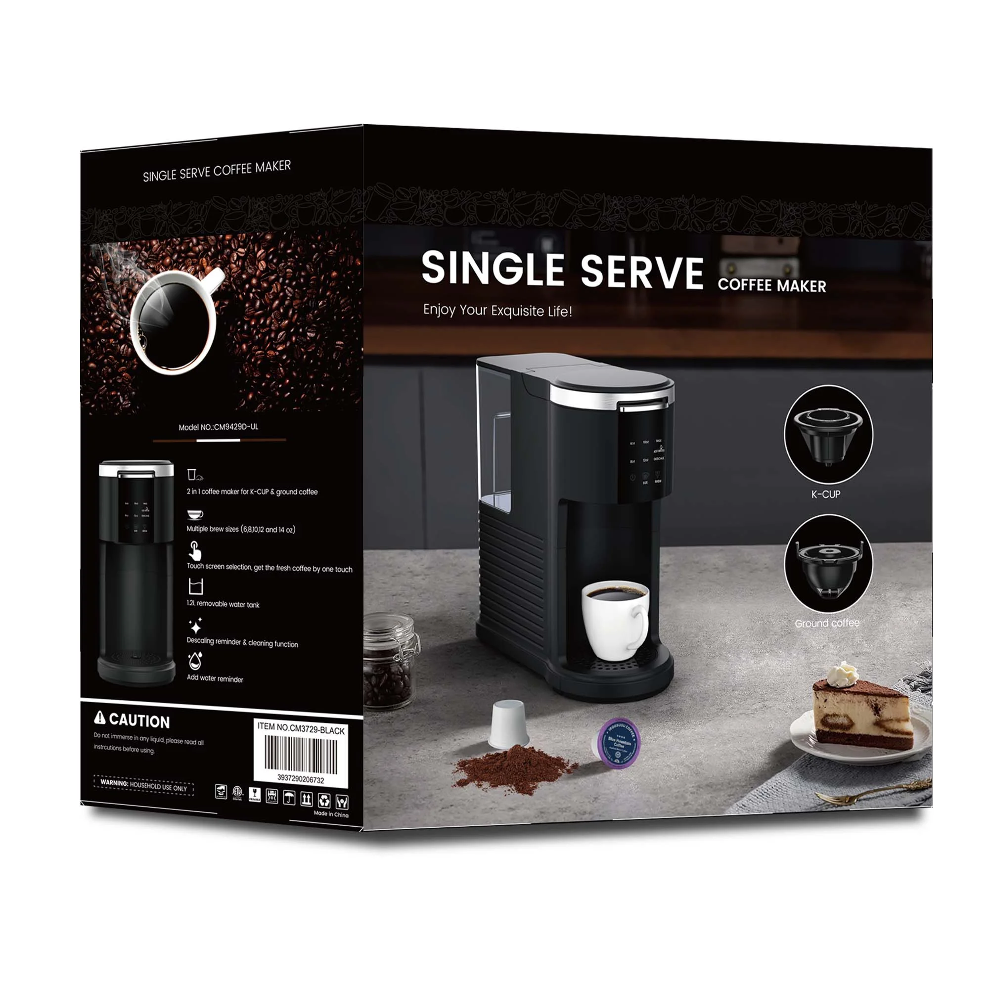 Kndko Coffee Maker 2-in-1 Single Serve Coffee Machine, for K-Cup Coffee Capsule Pod, Ground Coffee Powder Brewer, Black