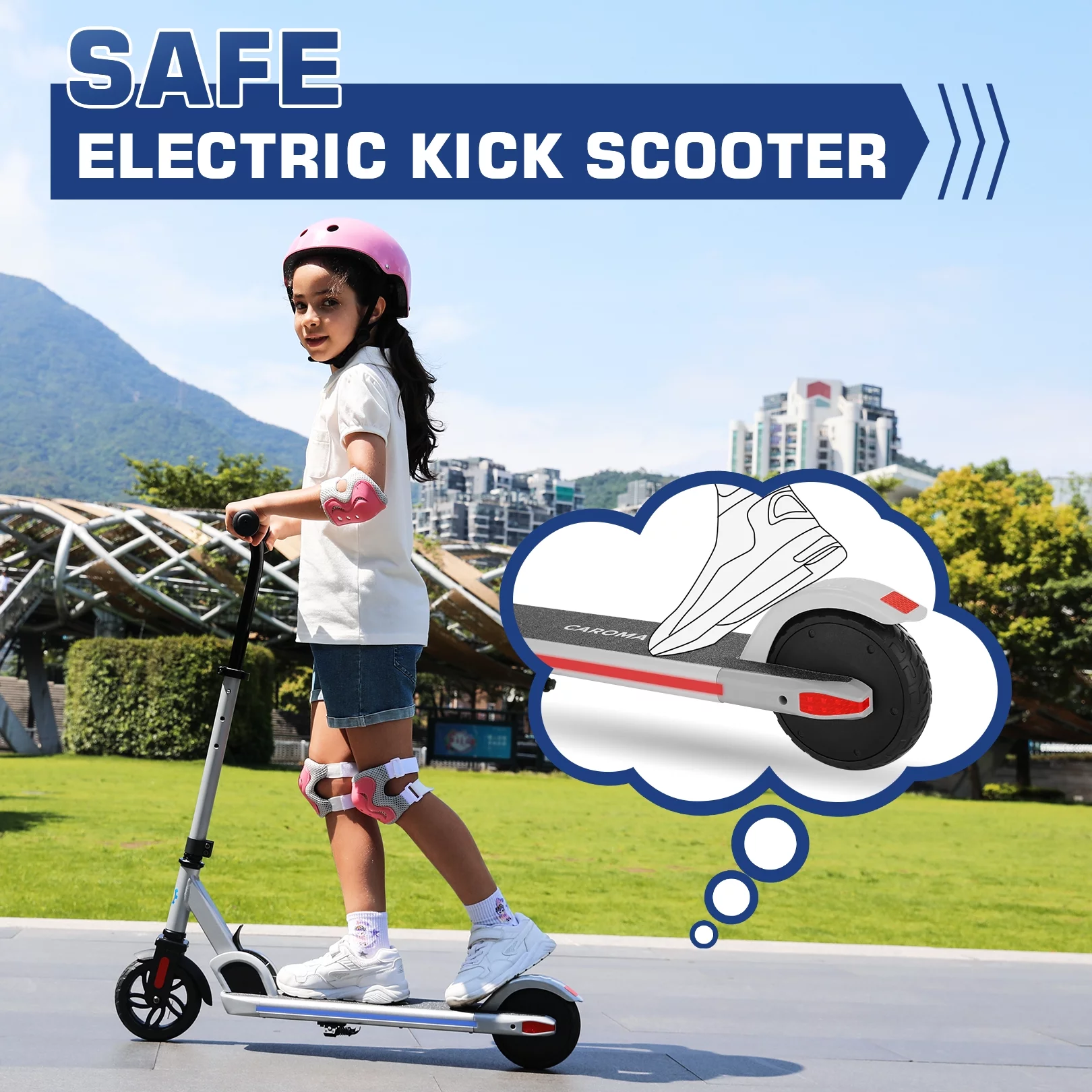 Caroma Kids Electric Scooter, 8+ Boys and Girls Safe Kick Scooter, Adjustable Speed and Handlebar