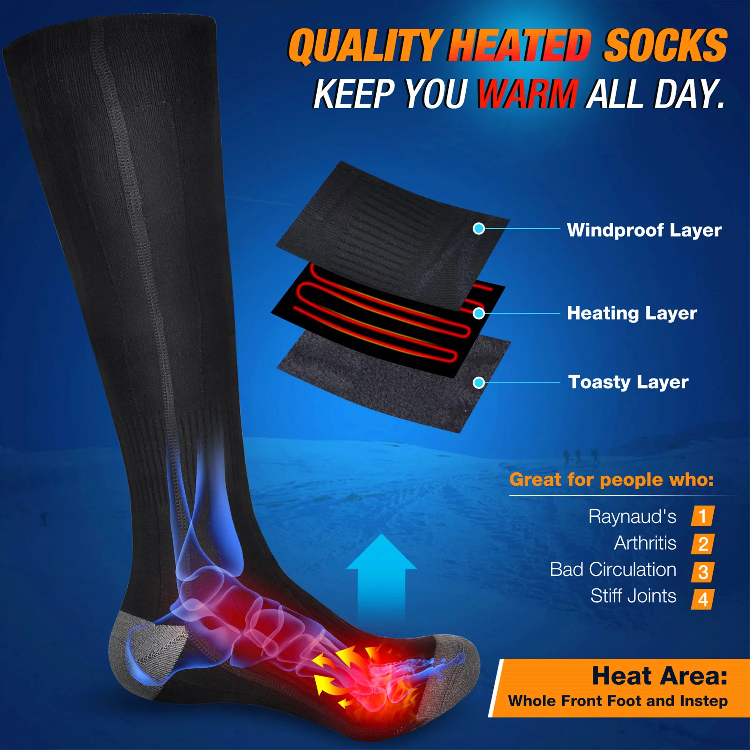 Rechargeable Electric Heated Socks for Men Women,4000mAh Battery Powered Unisex Warm Winter Heat Socks for Outdoor Riding Camping Hiking Motorcycle Skiing,Black ,M