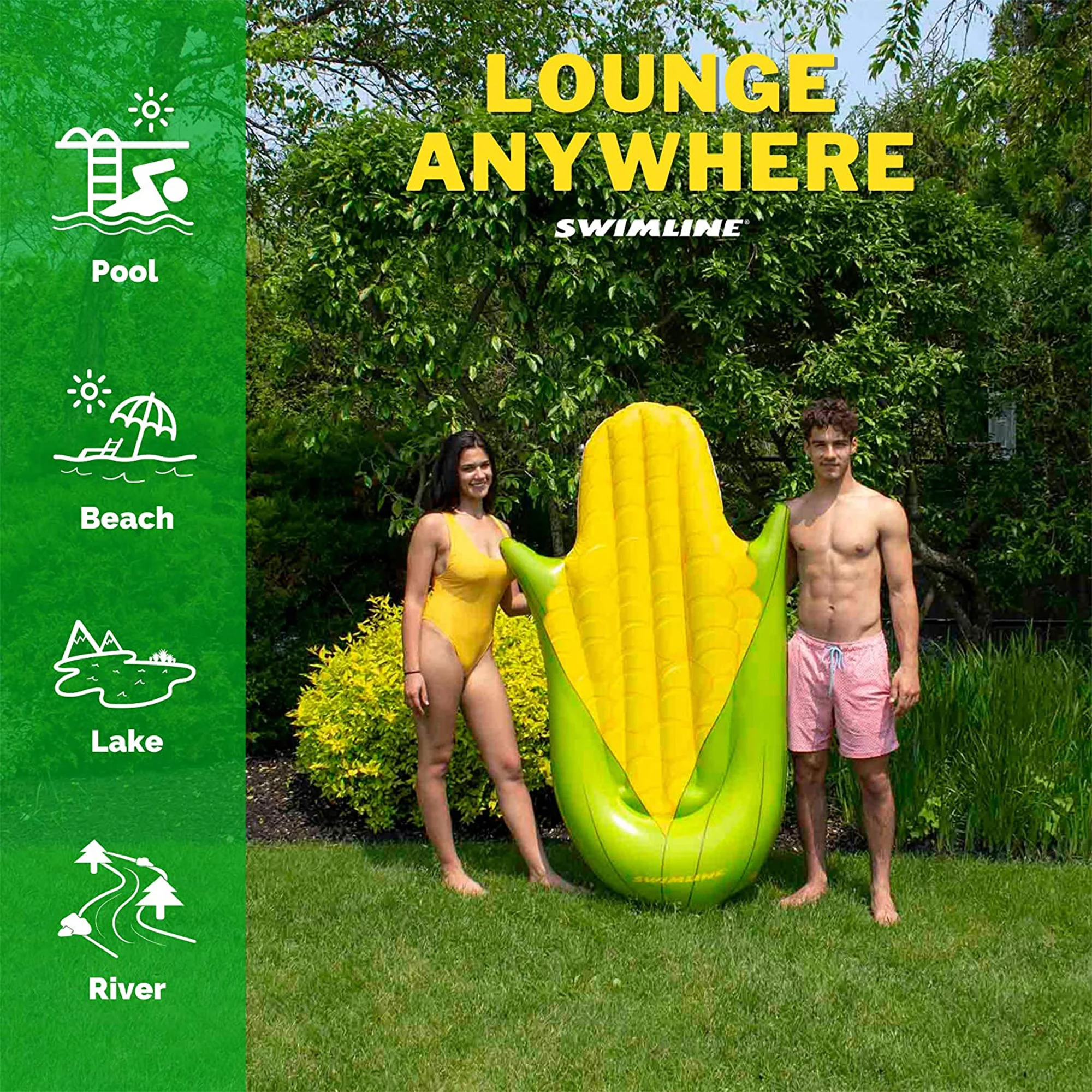 Swimline 90680M Giant 74″ Inflatable Corn on the Cob Pool, Lake, Floating Raft Lounger for Kids & Adults, Yellow & Green