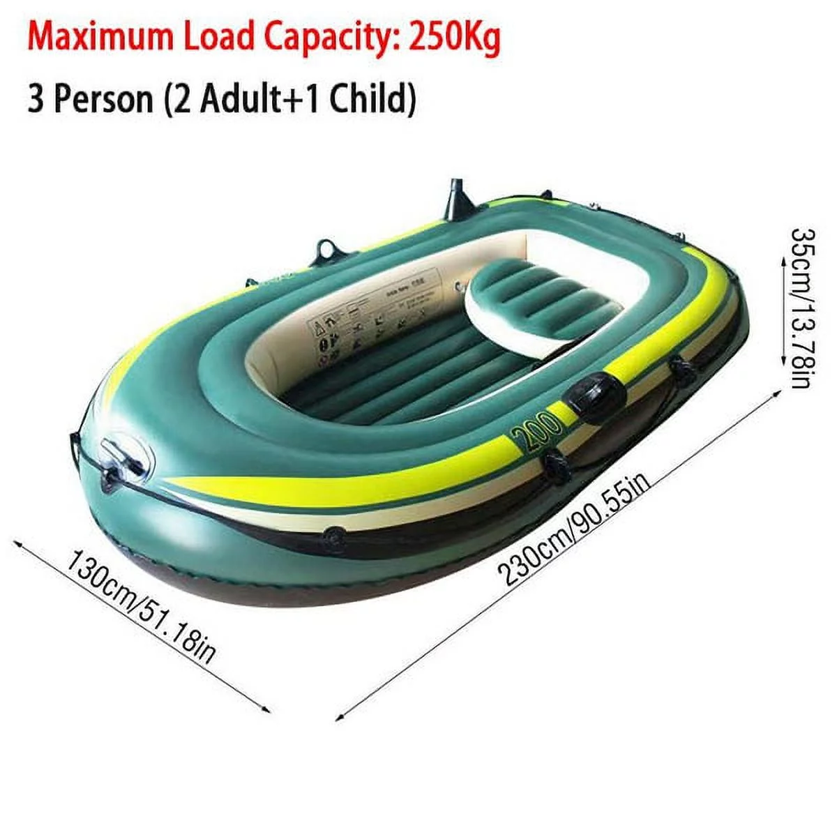 Eastbuy Green PVC Inflatable Two/Three Person Rowing Air Boat Fishing Drifting Diving Tool