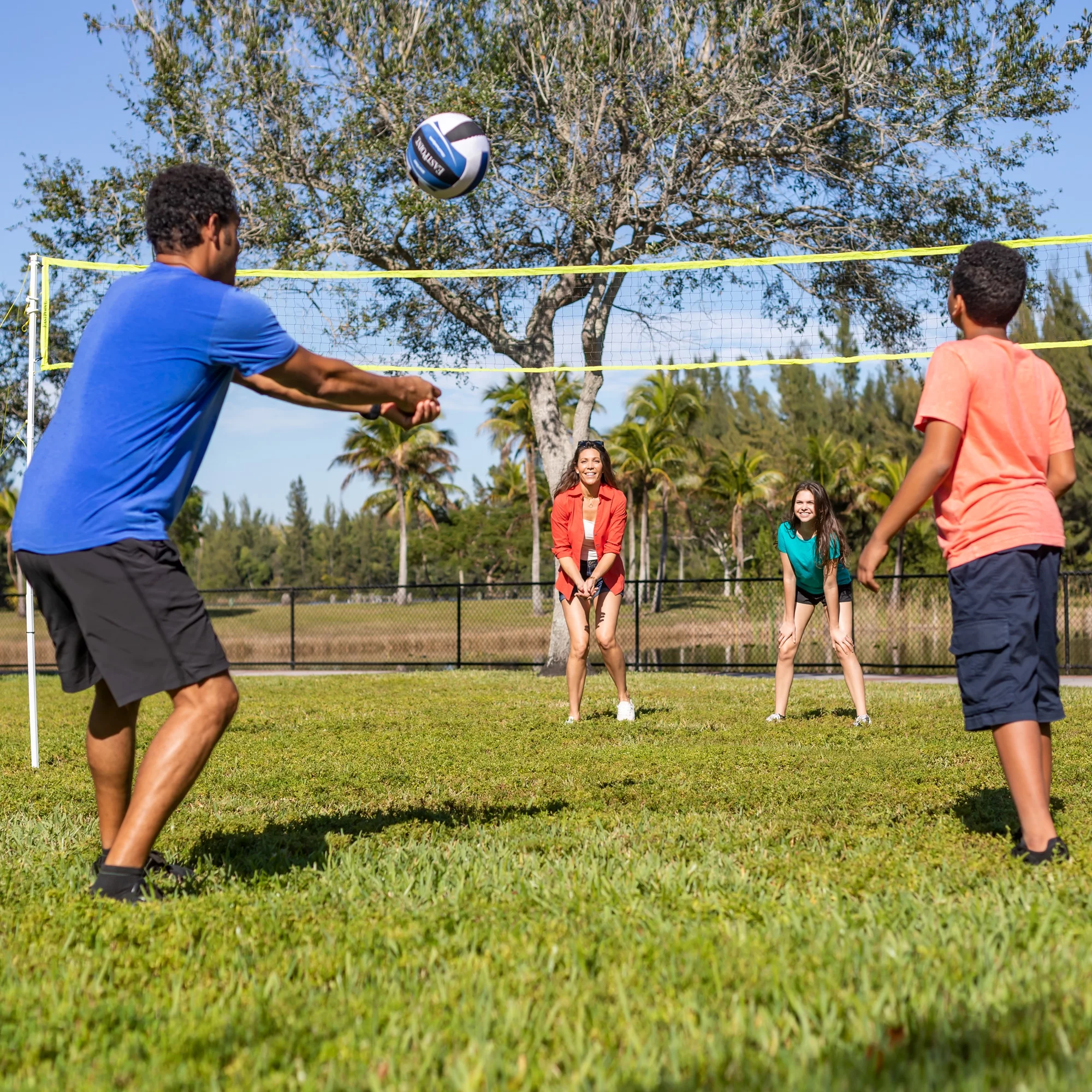 EastPoint Sports Volleyball and Badminton Combo Set – Adjustable Height Net – Includes 2 Volleyballs, 4 Rackets, & 2 Shuttlecocks