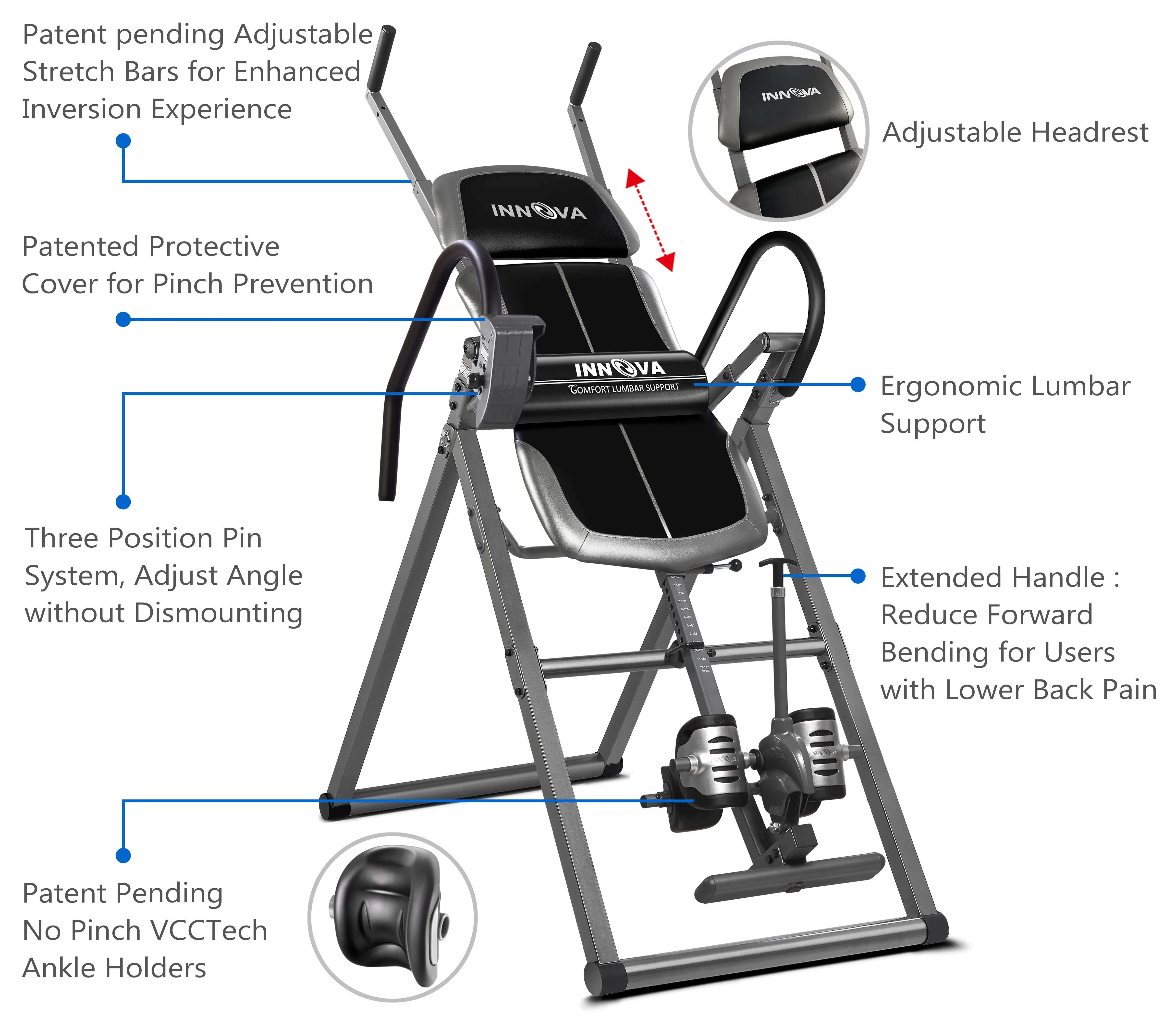 Innova ITX1200 Inversion Table with Adjustable Stretch Bars for Optimal Slope Inversion and Full Body Stretch