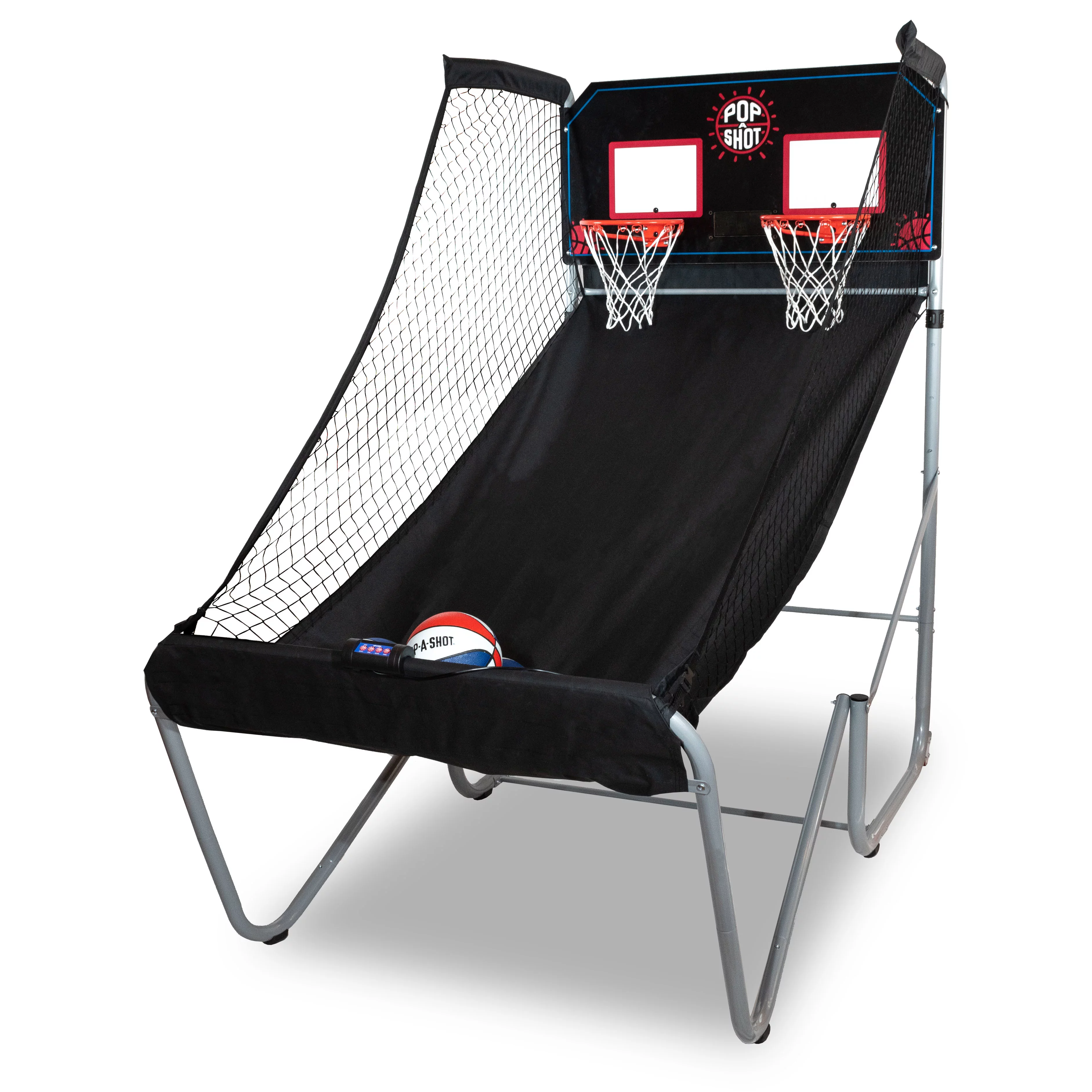 Pop-A-Shot Official Home Dual Shot Basketball Arcade Game – Black – Foldable Ramp – Adjustable Height – 7 Basketballs – 16 Game Modes