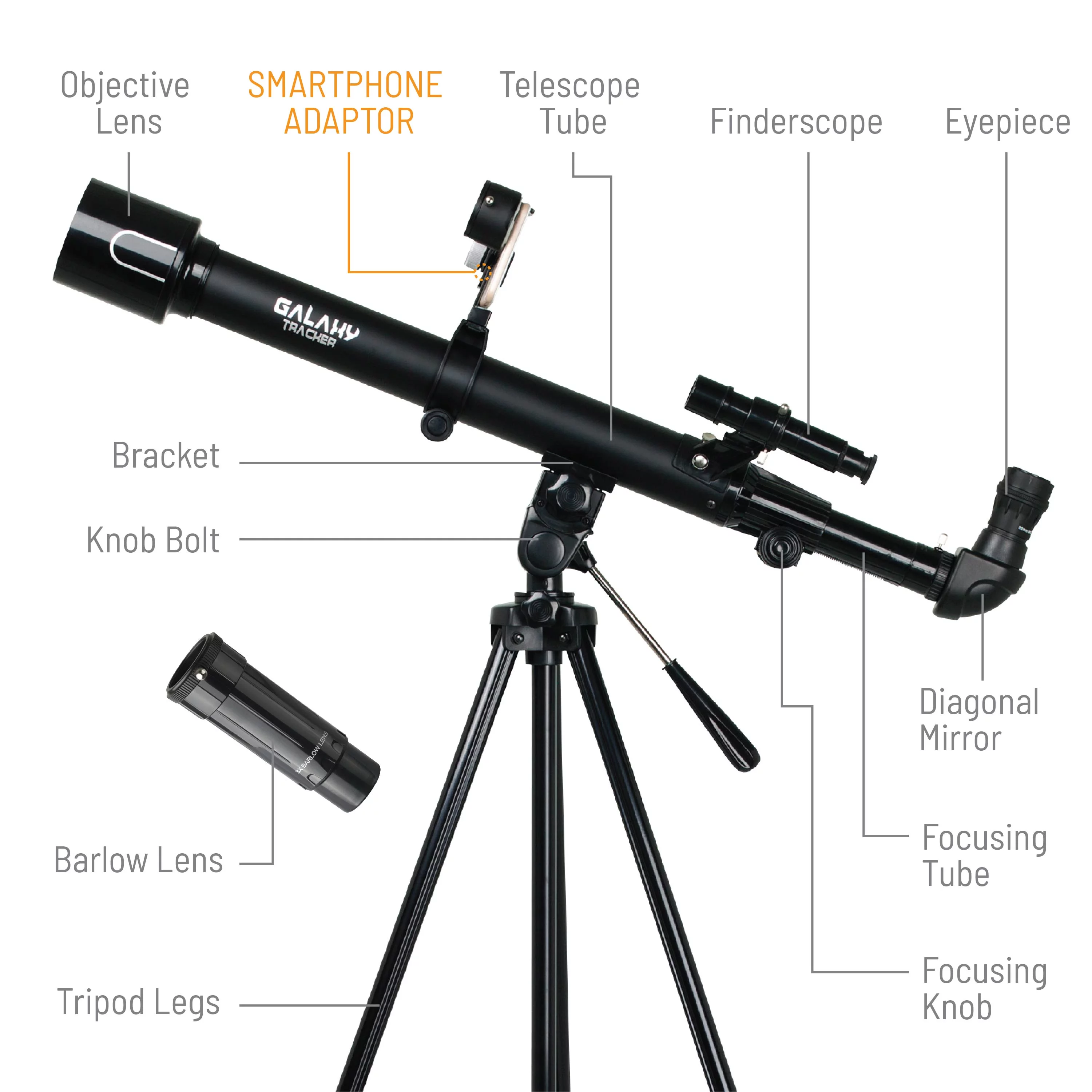 EASTCOLIGHT 32025 Galaxy Tracker – 525 Power 50Mm Wide Angle Hd Telescope With Aluminium Tripod (Black)