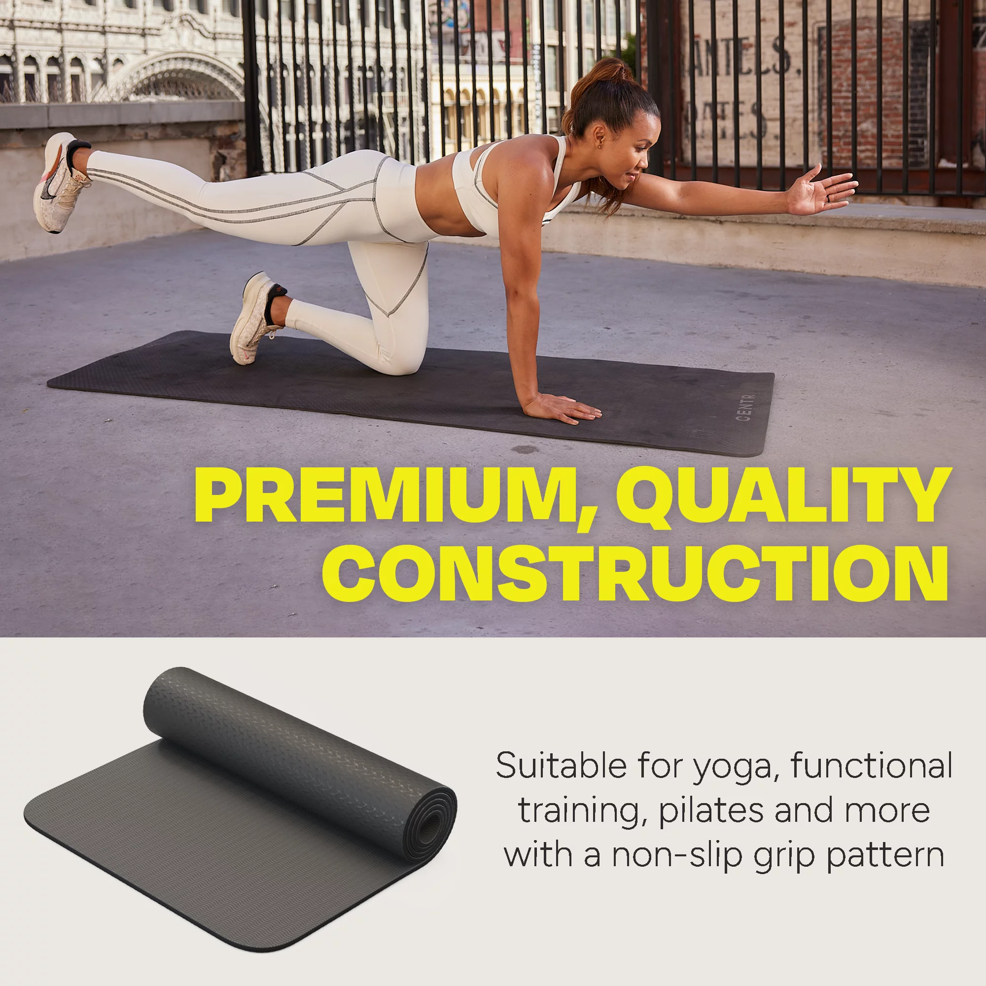 Centr By Chris Hemsworth Non-Slip Exercise Yoga Mat, Black, 72″ x 24″ with 3-Month Centr Membership