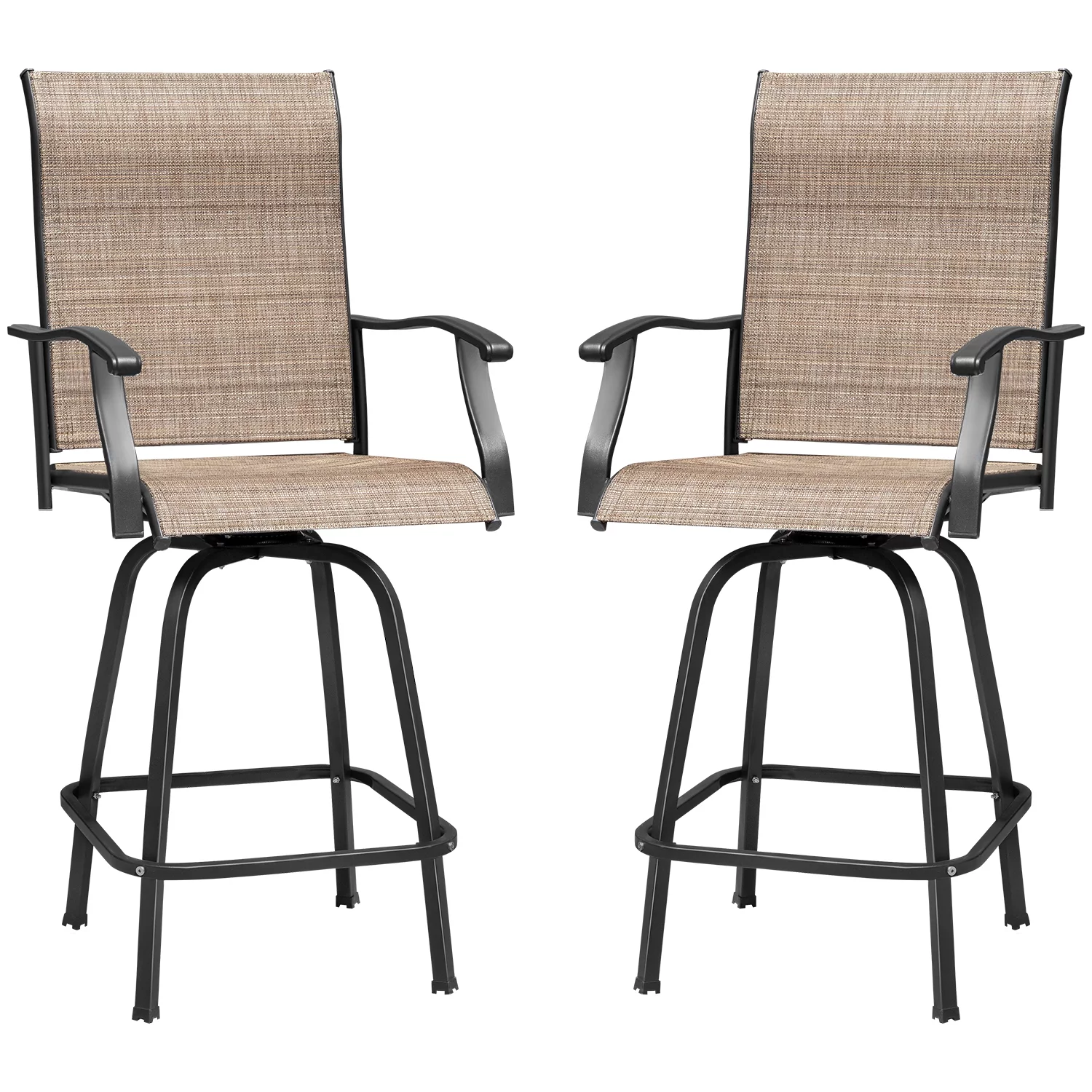 LACOO Patio Outdoor Bar Height Metal Bistro Chair and Table Set of Three, Tan