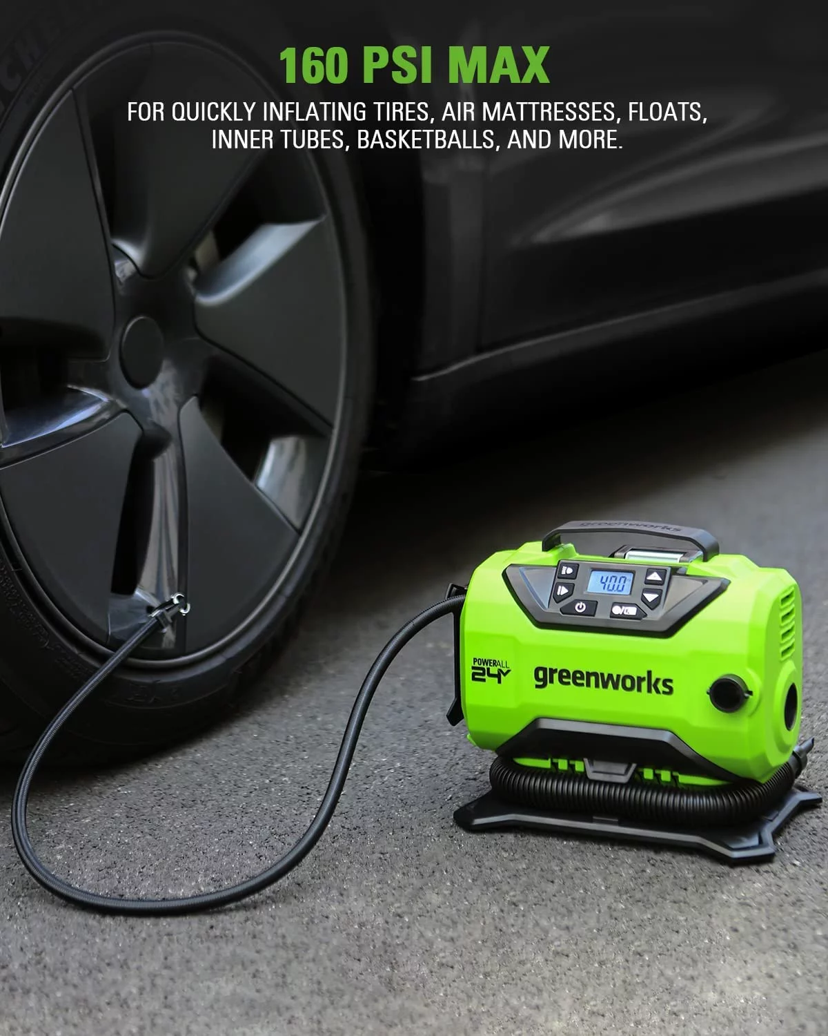 Greenworks 24V (12V/24V) Inflator Pump with 2Ah USB Battery & Charger