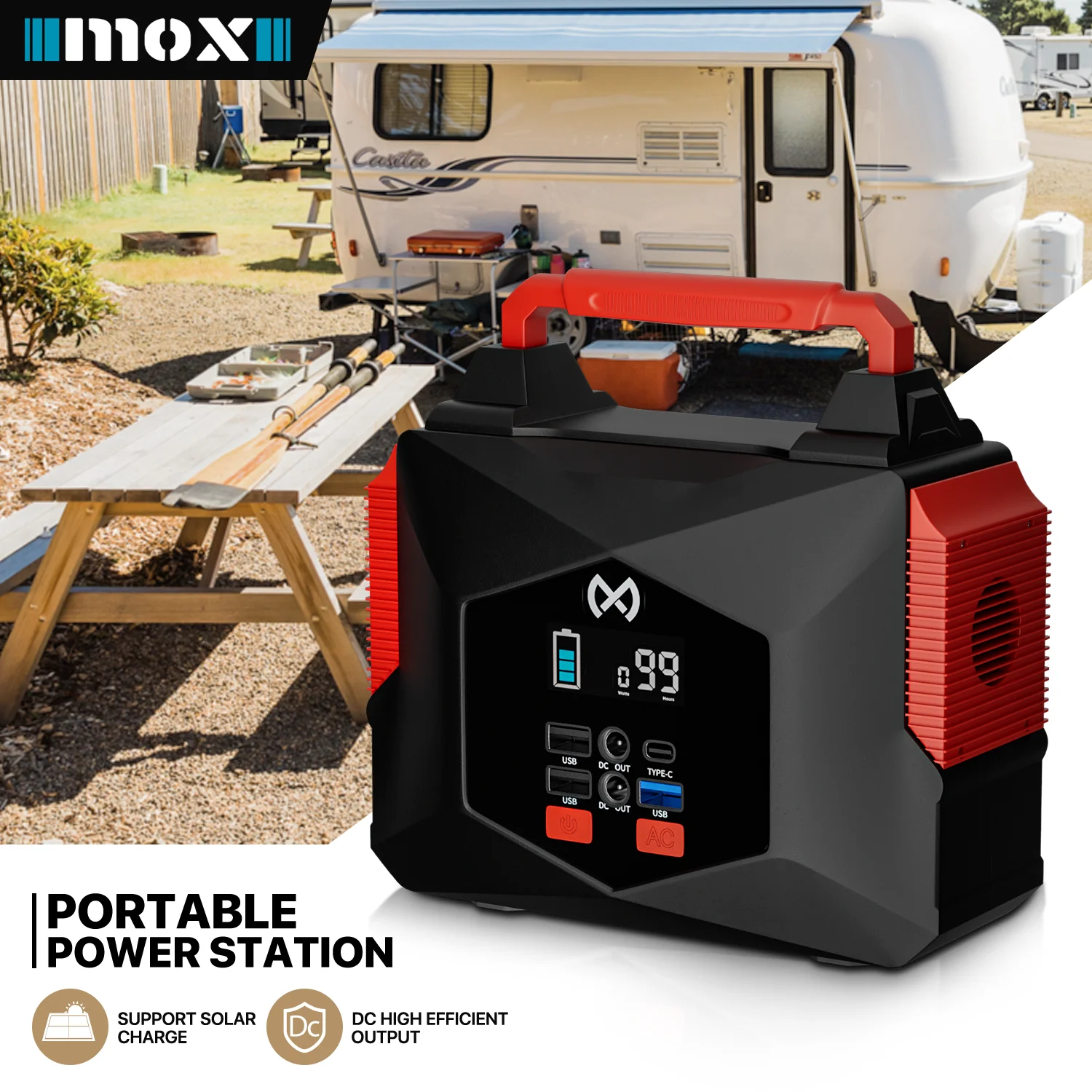 MOX 20V /100W /5A Foldable Portable Solar Panel with USB Charger for Phone Charging, Camping Use, USB 3.0 x1