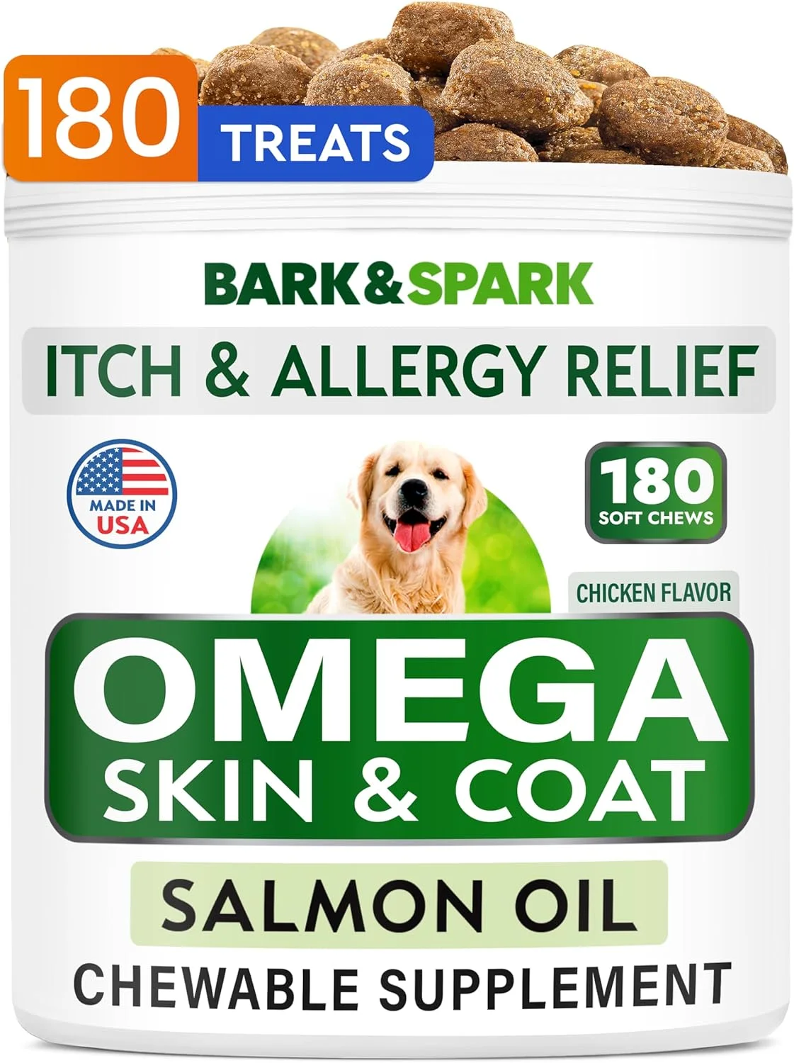 Bark&Spark Omega Soft Chews, Salmon Oil, For Dogs & Cats, 180 Soft Chews, 18 oz (513 g)