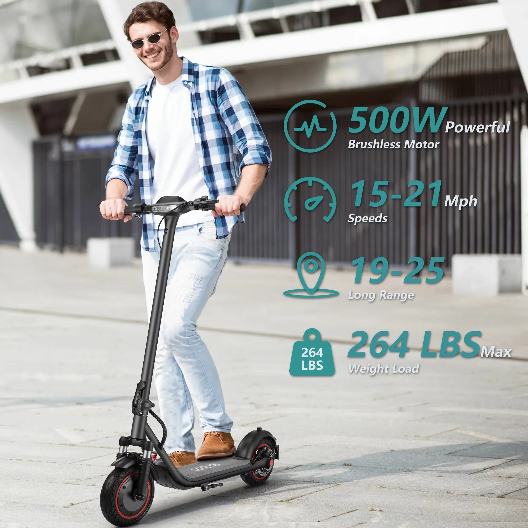 iRerts Folding Electric Scooter, Electric Scooter for Adults Men Women, E Scooter with APP, LED Display, 10″ Honeycomb Tire, 25 Mile Long-Range, 21Mph, Commuter Electric Scooter for Work School, Black