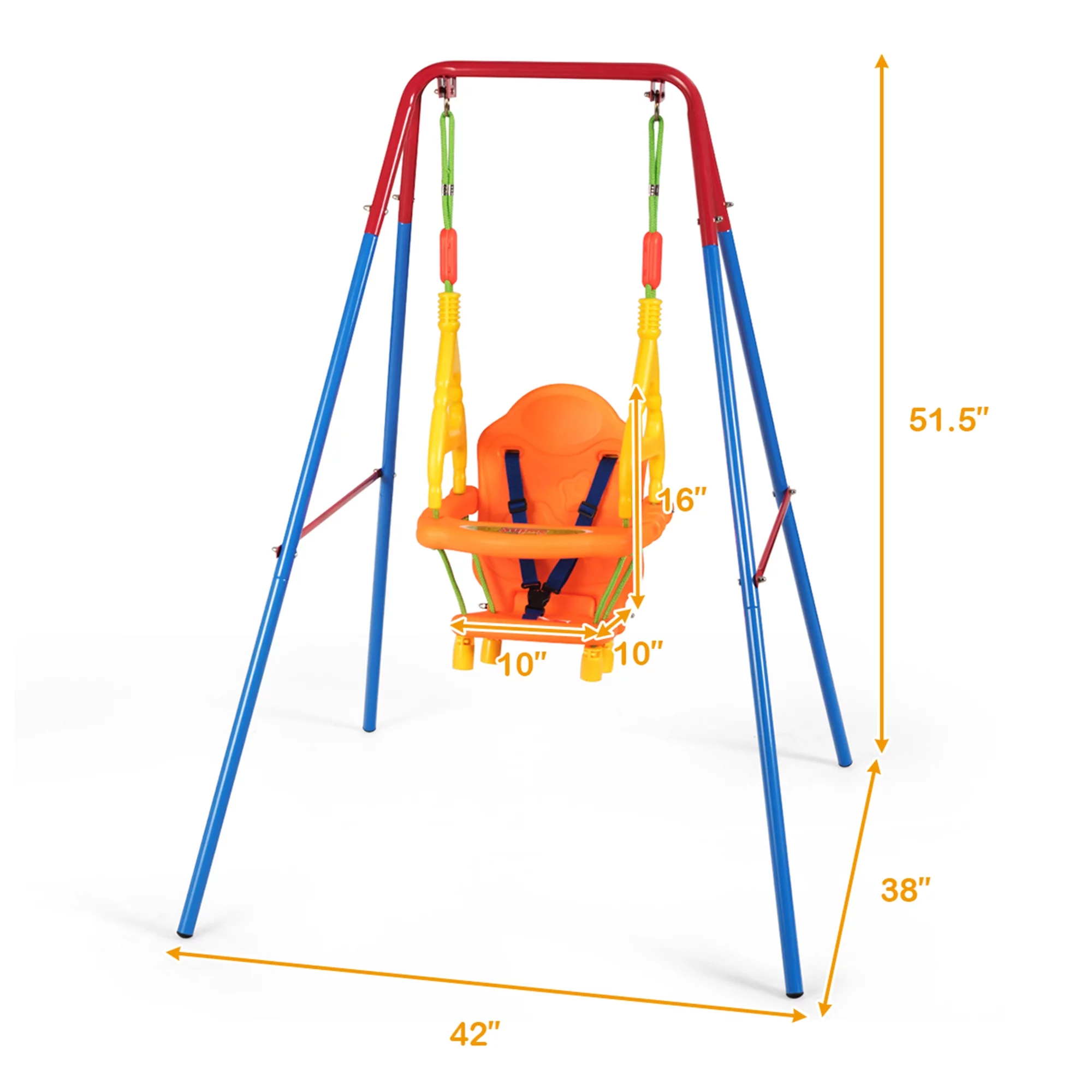 Gymax Toddler Swing Set High Back Seat w/ Handrails A-Frame Metal Swing Set Backyard