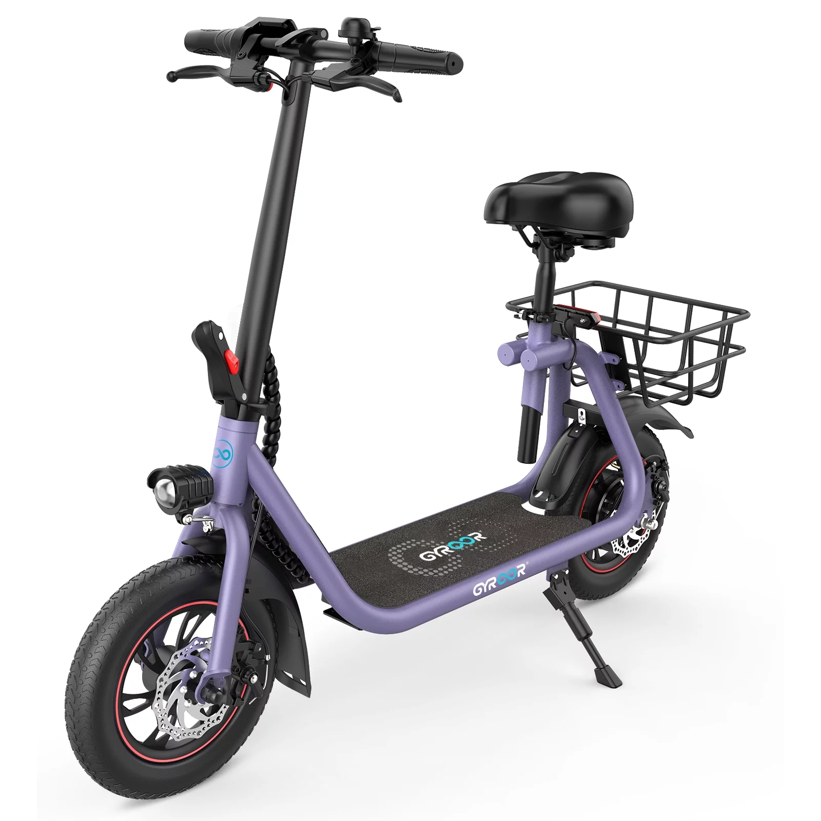 GYROOR C1 450W Electric Scooter with Seat for Adults, Max Speed 15.5Mph Up to 21 Miles Range, 12″ Tire for Commuting Scooter with Basket