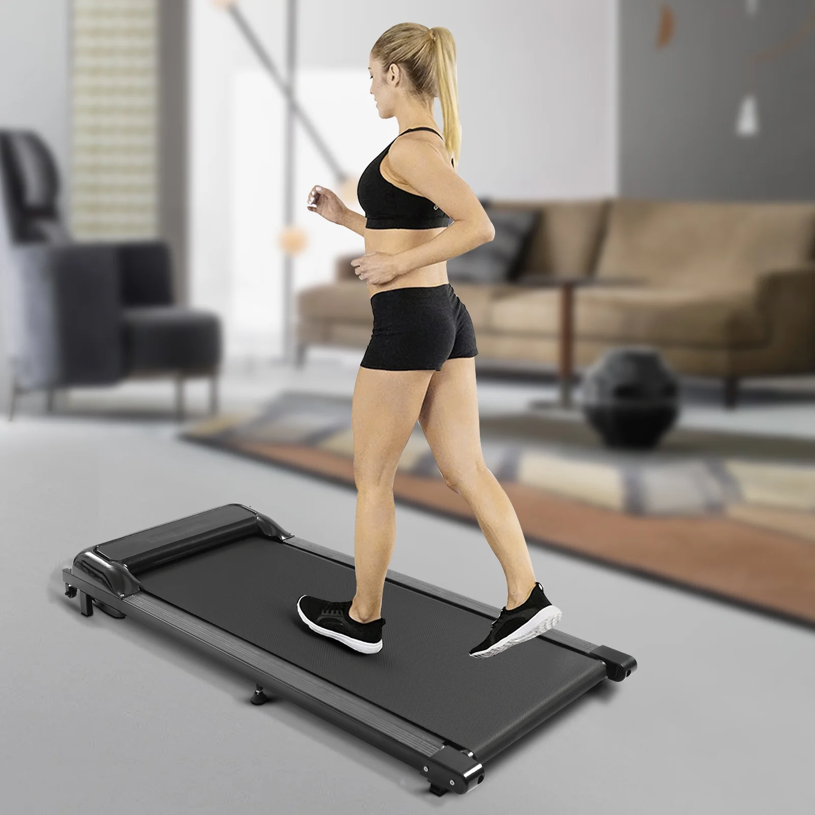 Loyalheartdy 2.25HP LED Treadmill, 2 in 1 Under Desk Electric Jogging Running Machine Walking Pad Black + Remote Control