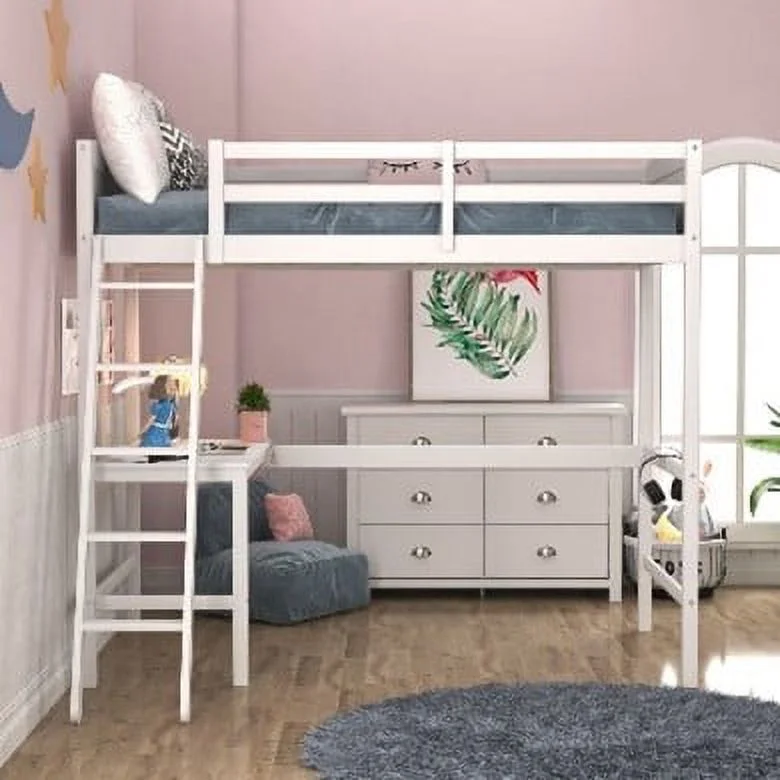 Living Essentials by Hillsdale Alexis Wood Arch Twin Loft Bed with Desk, White