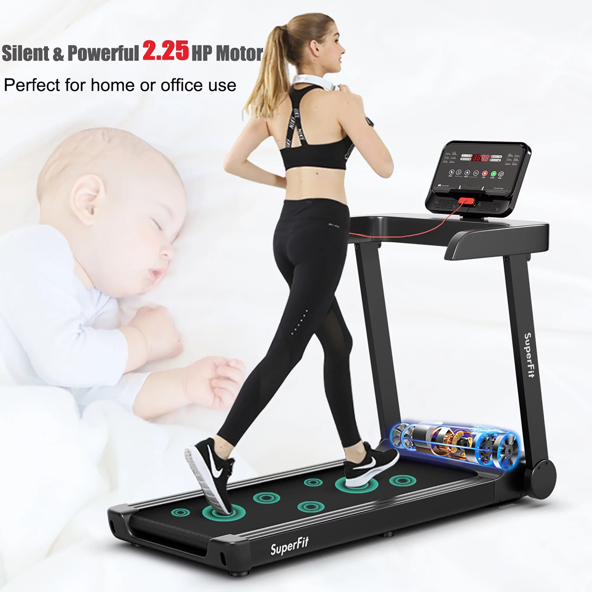 SuperFit 2.25HP Electric Treadmill Running Machine w/App Control for Home Office