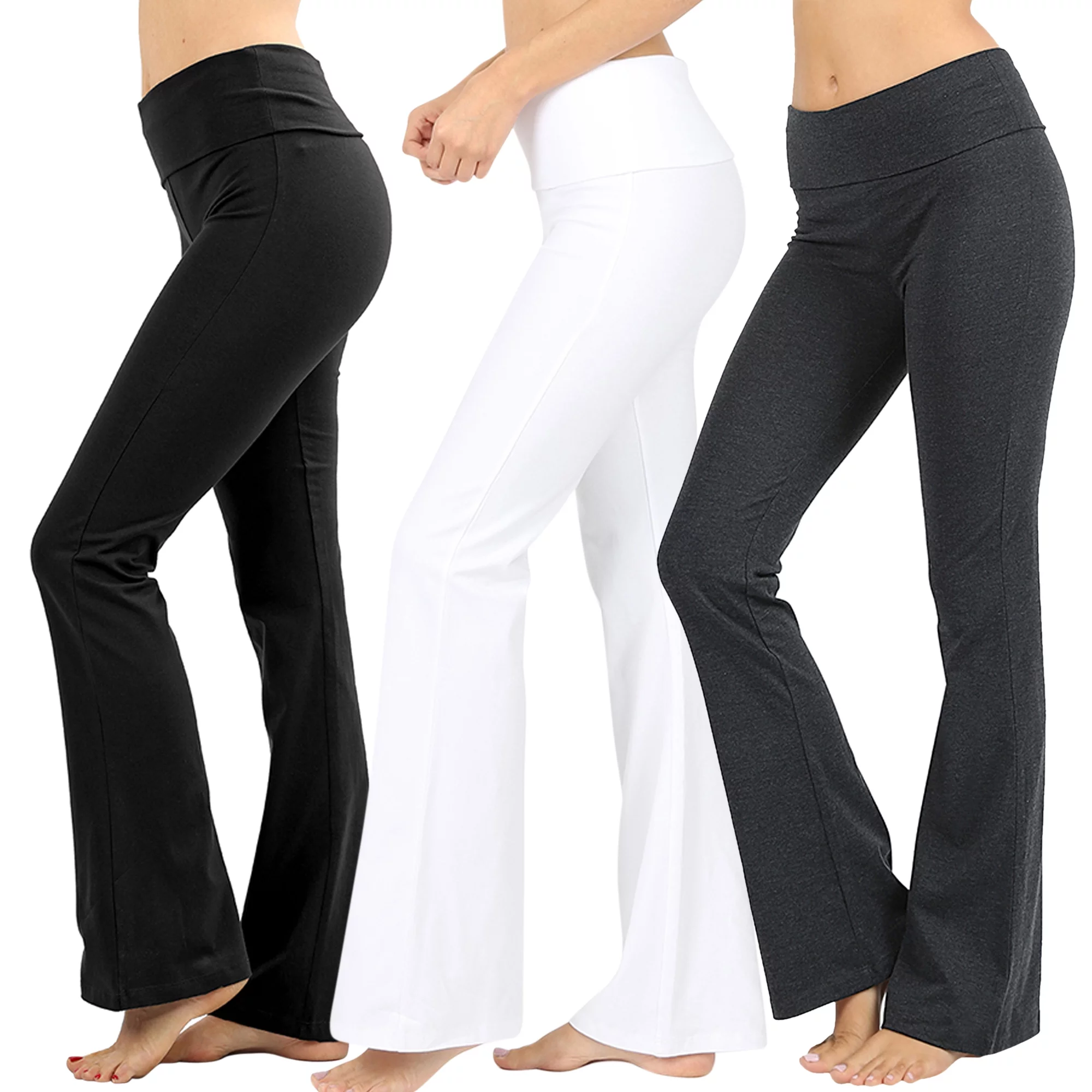 TheLovely Womens & Plus Stretch Cotton Fold-Over High Waist Bootcut Workout Flared Yoga Pants